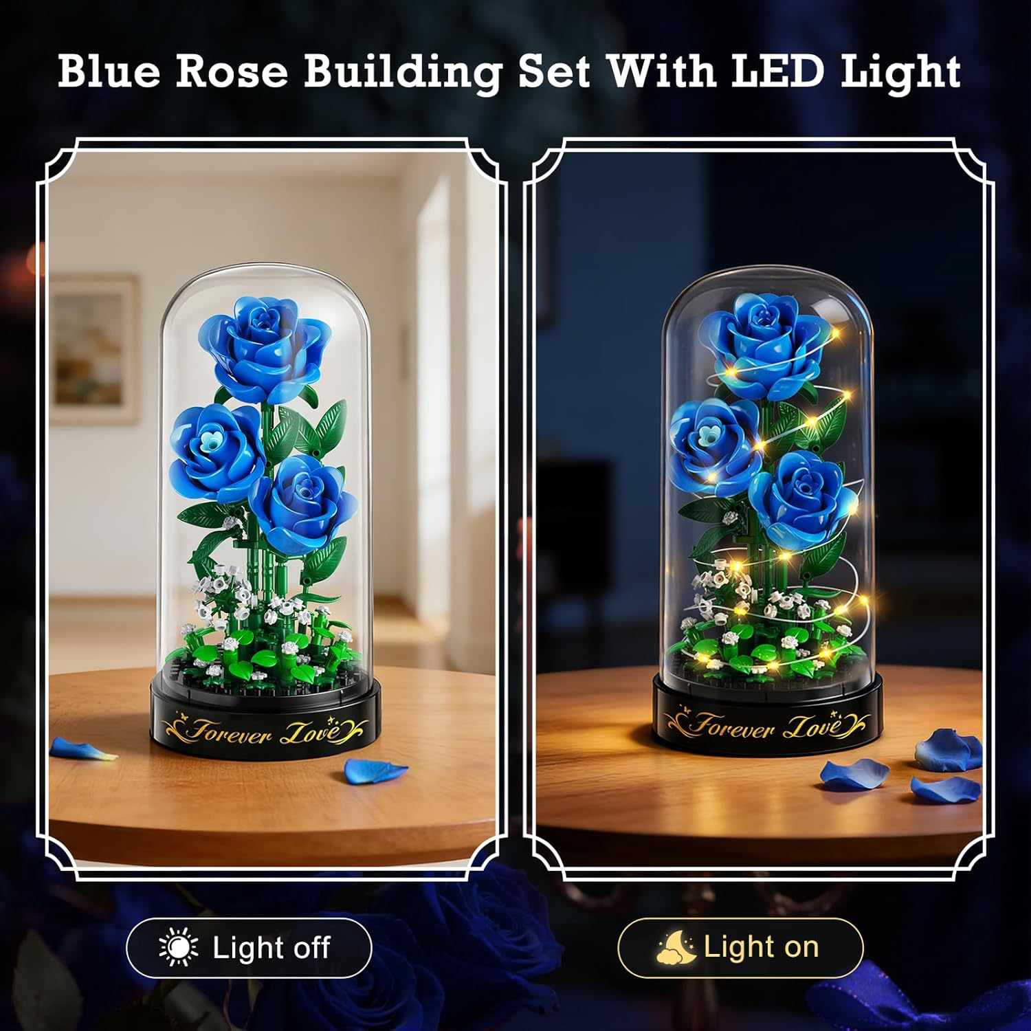 Detalle de HiWEEGO Rosen-Bauset mit LED-Licht und Abdeckung – 219 Teile, Blau