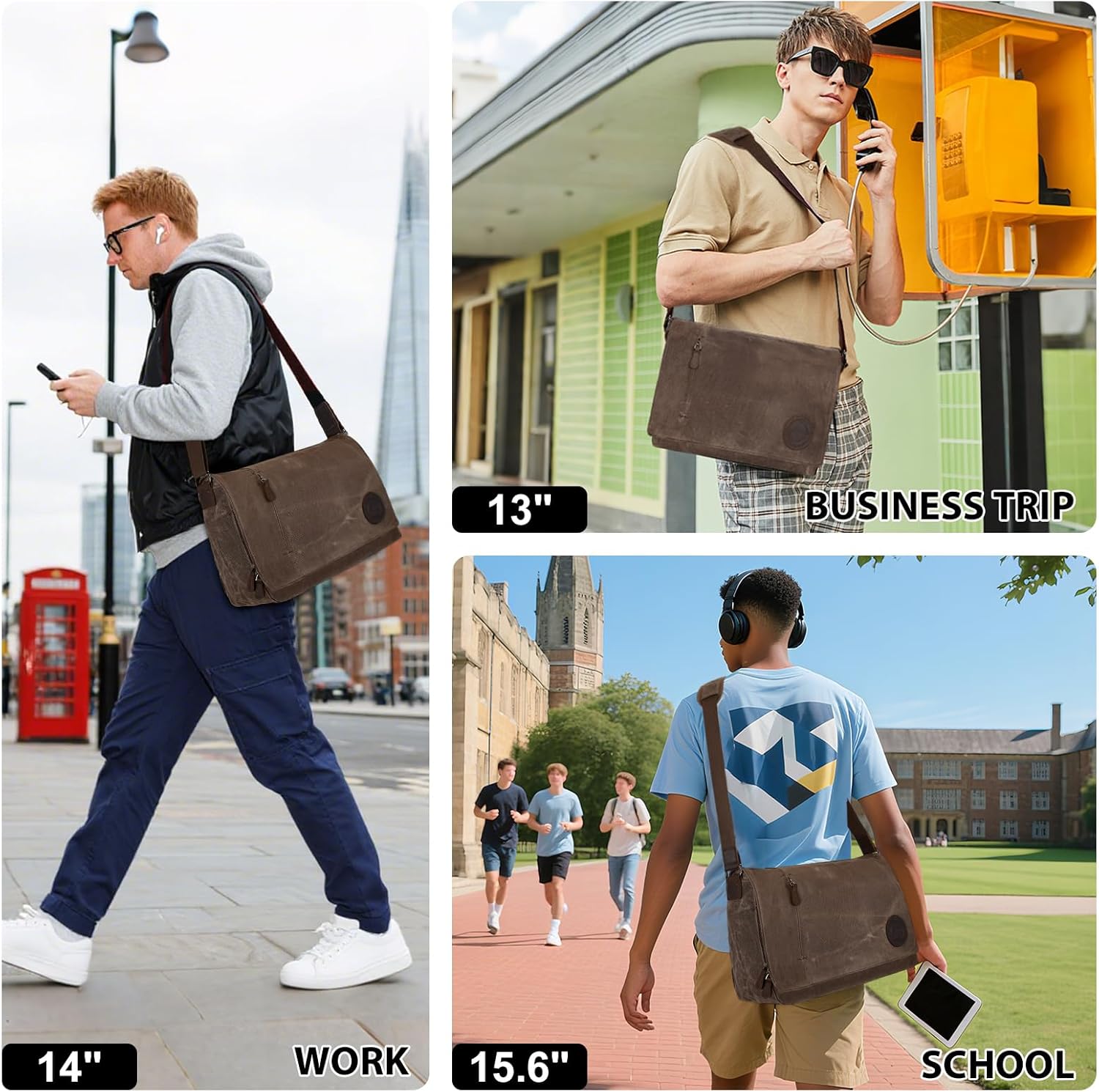 Thumbnail 1 de Leathario Canvas Messenger Bag: Durable, organised carry for laptops up to 15.6 inches