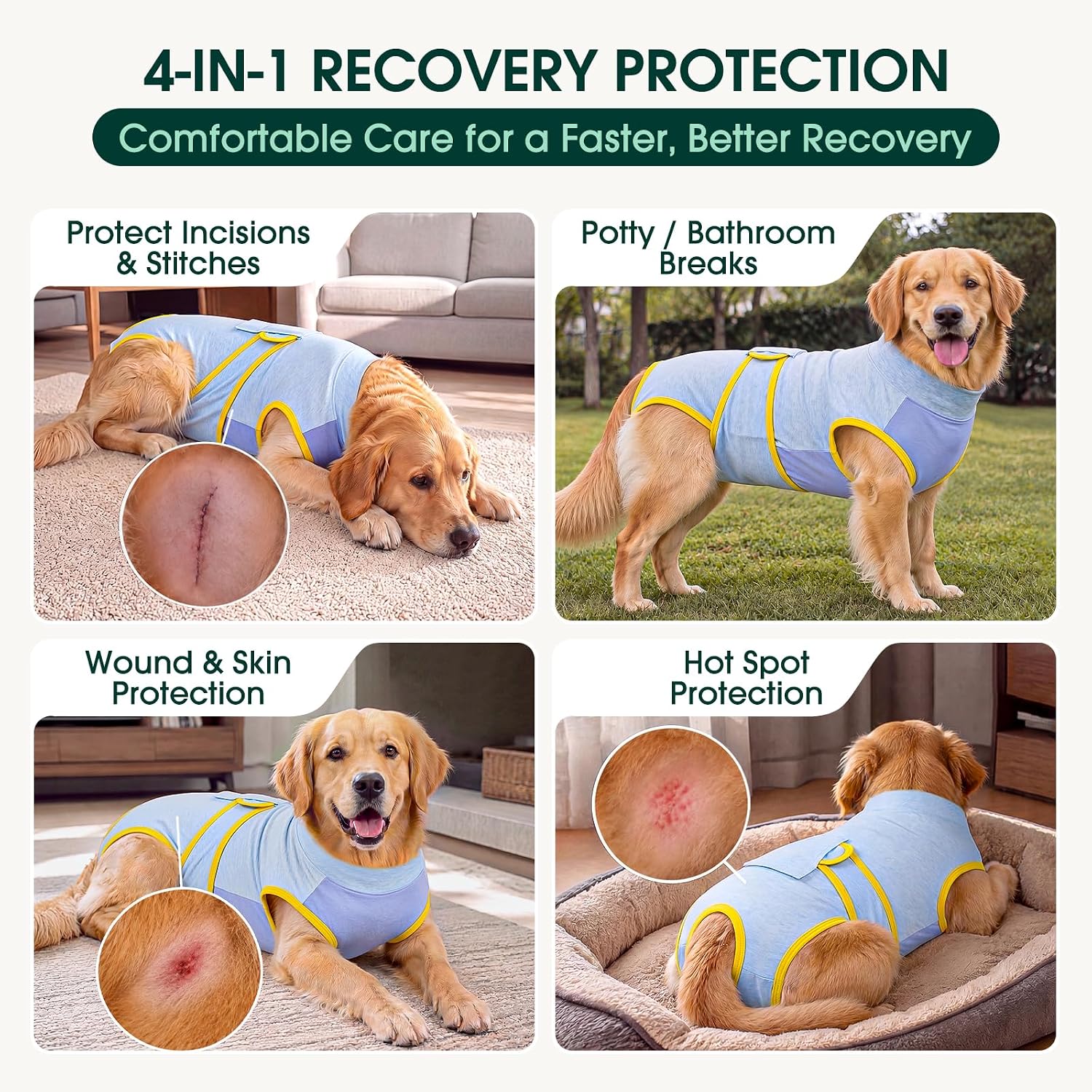 Detalle de Kuoser Recovery Suit for Dogs & Cats After Surgery — E-Collar/Cone Alternative Dog Onesie for Abdominal Wounds