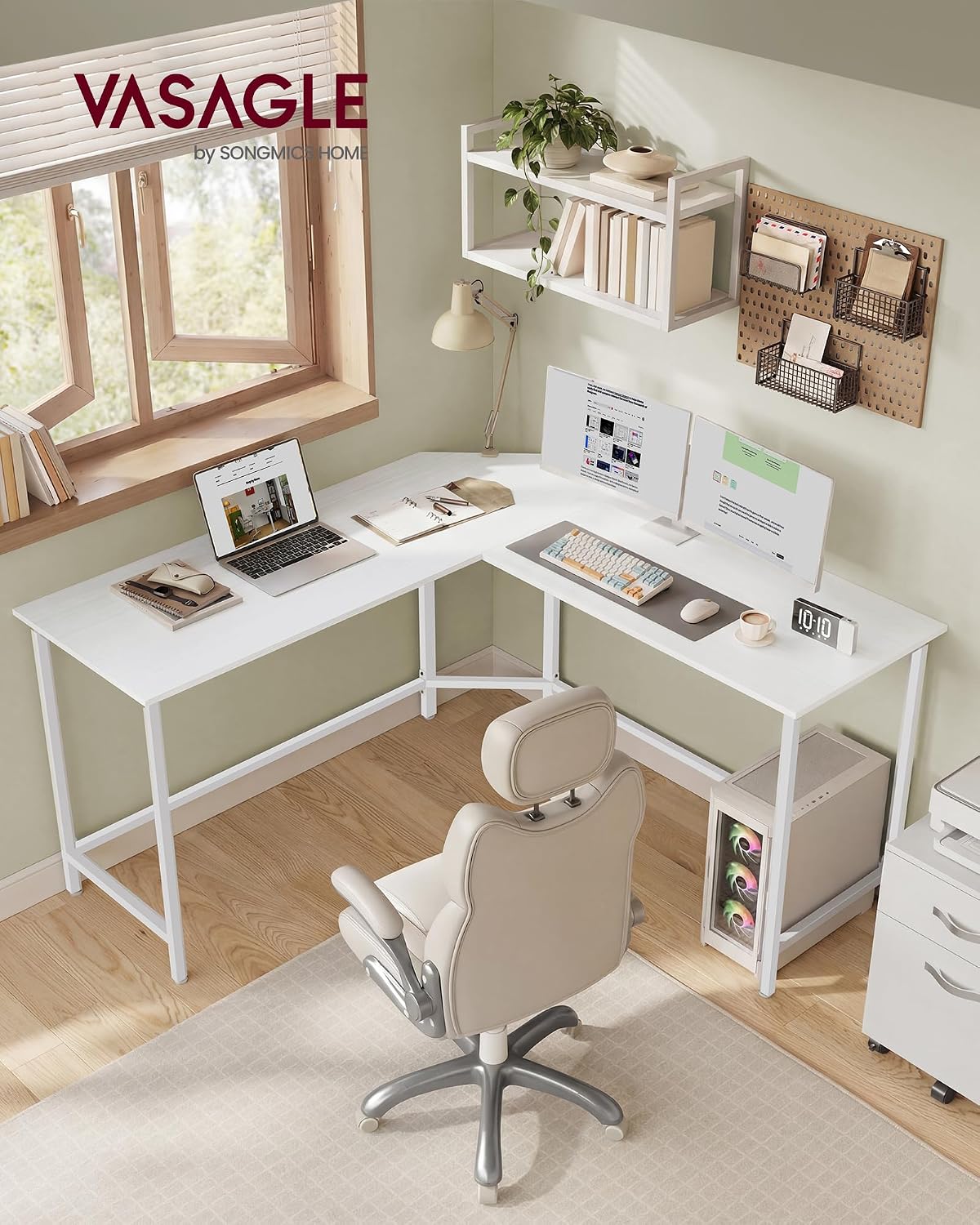 Detalle 2 de VASAGLE Eckschreibtisch L-förmig 140 x 140 cm – Ahornweiß, LWD073W01V1