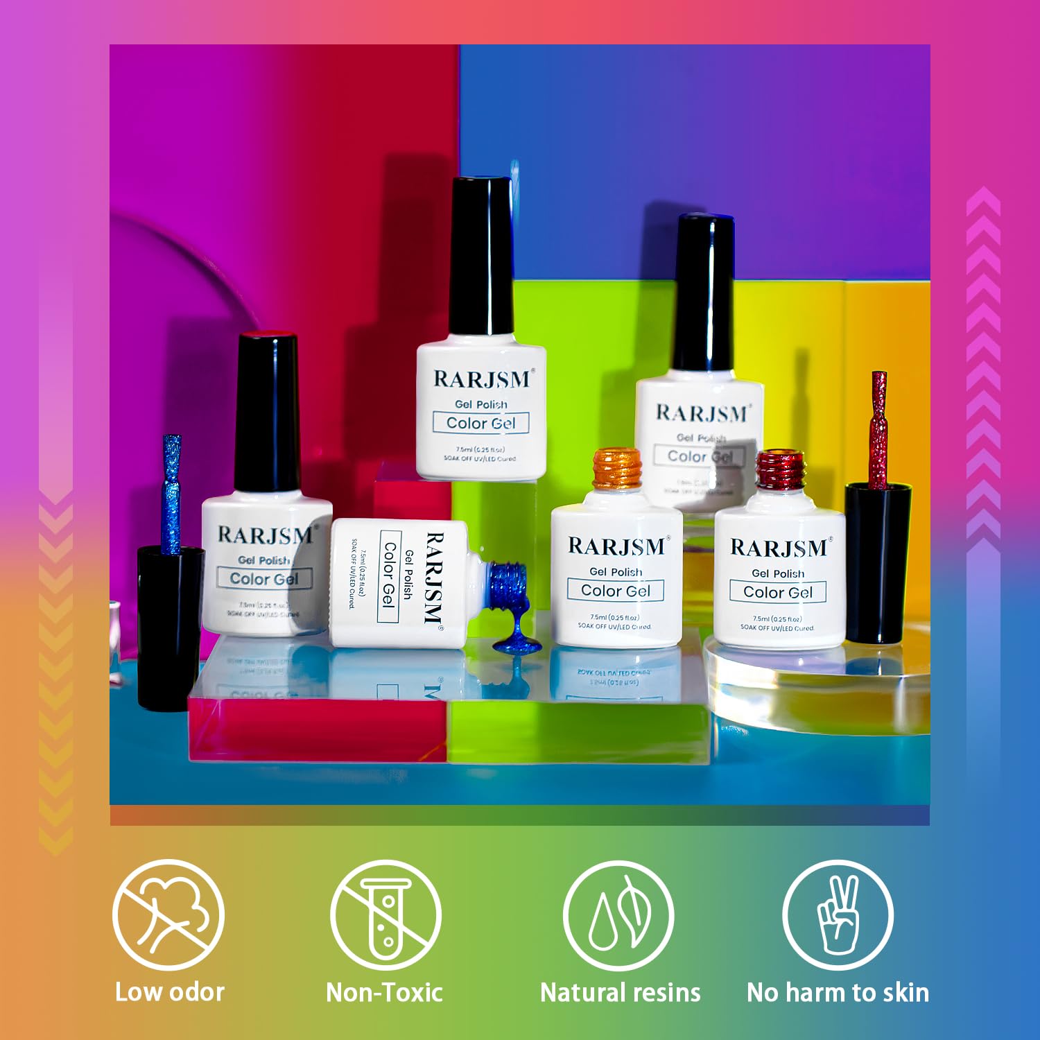 Detalle 2 de RARJSM 9D Neon Cat Eye Gel Nail Polish Set 6 Colors ๐