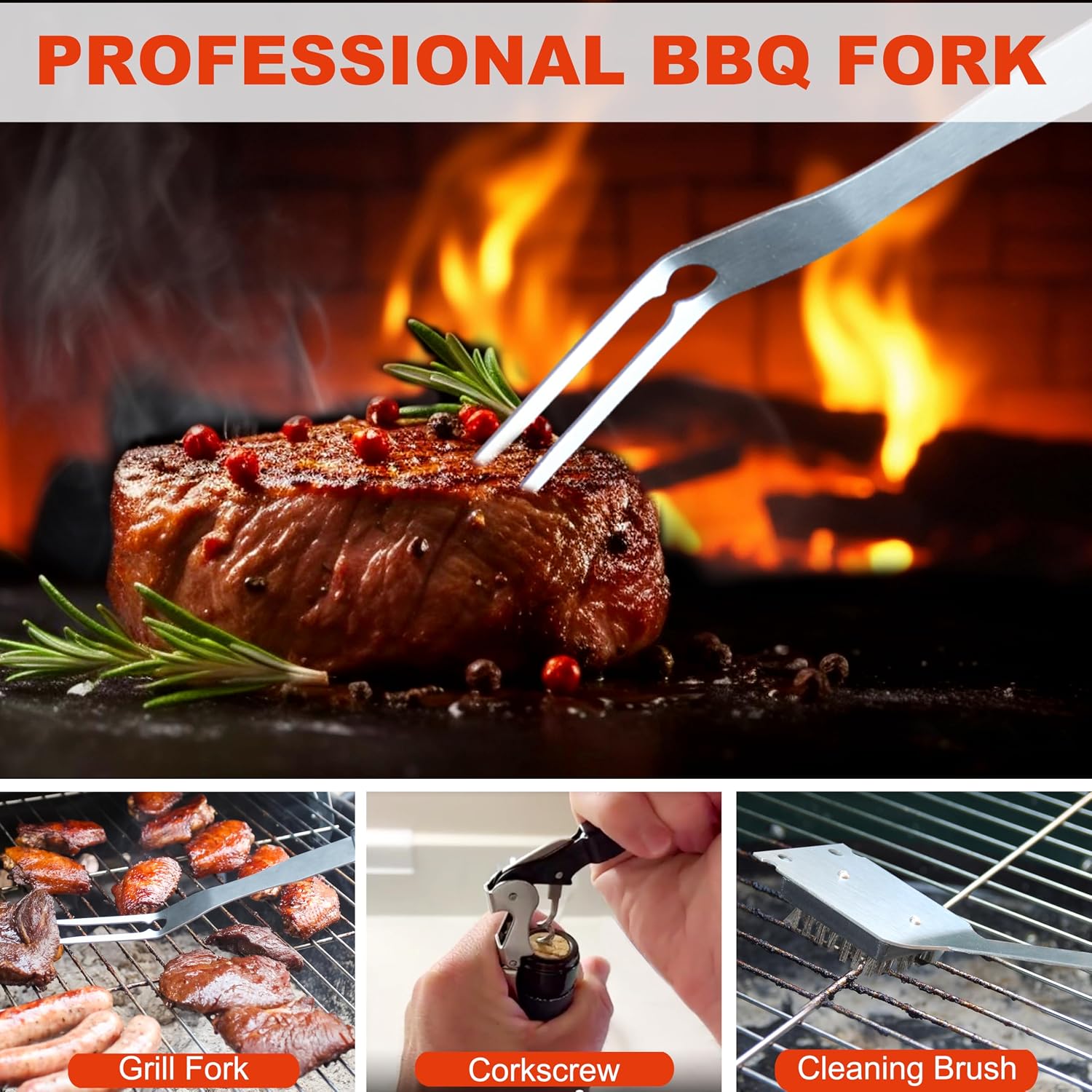 Detalle de Grilljoy CM-C21-SS BBQ Tool Set, 22-Piece Stainless Steel Kit with Case