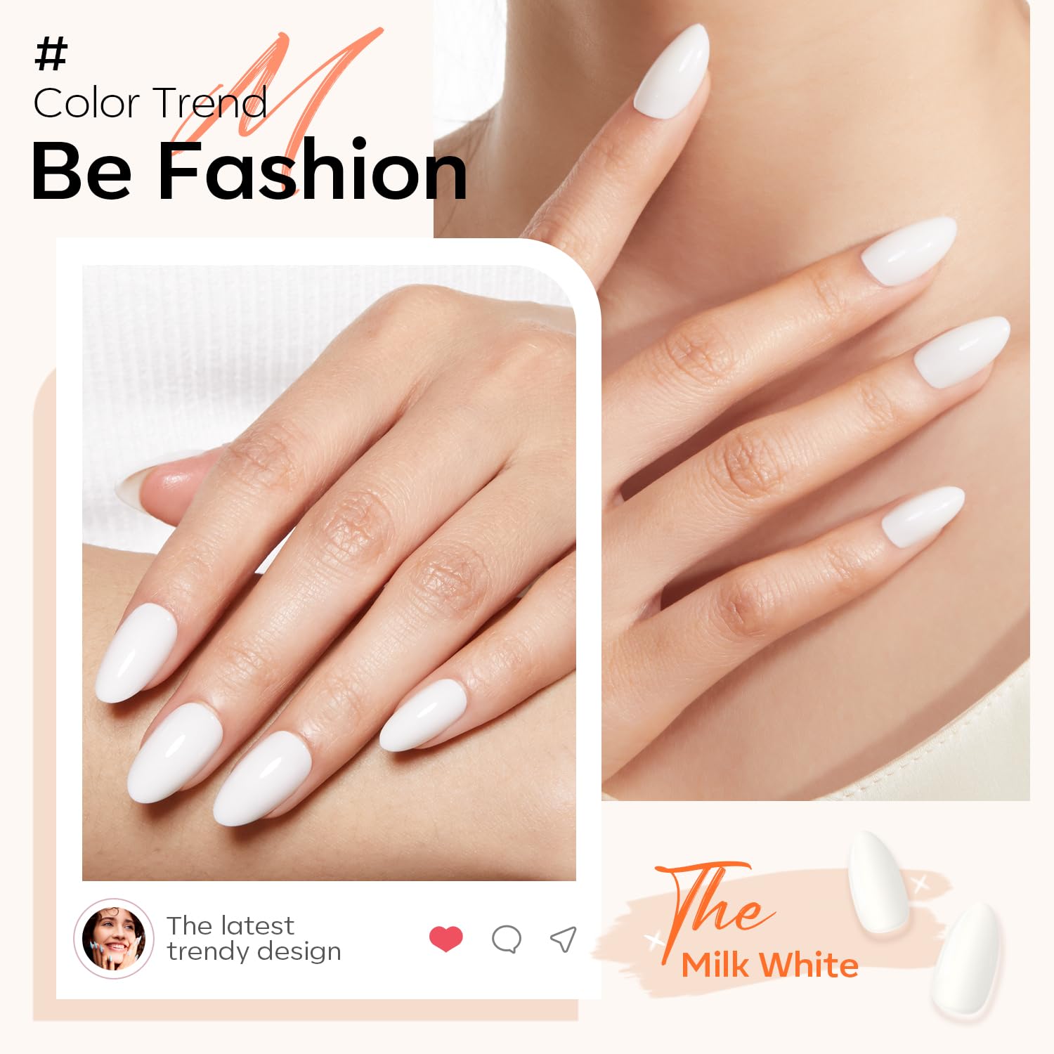 Thumbnail 1 de Modelones Milky White Press On Nails Almond