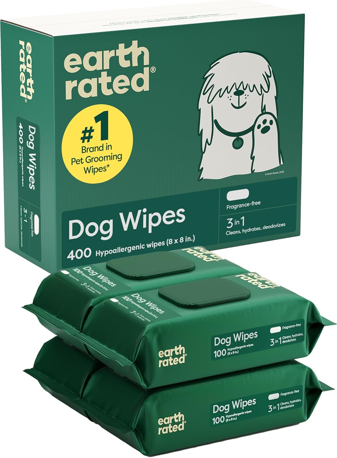 Detalle de Earth Rated Salviette ipoallergeniche per Cani – 400 pezzi, senza profumo, per zampe, corpo e sedere