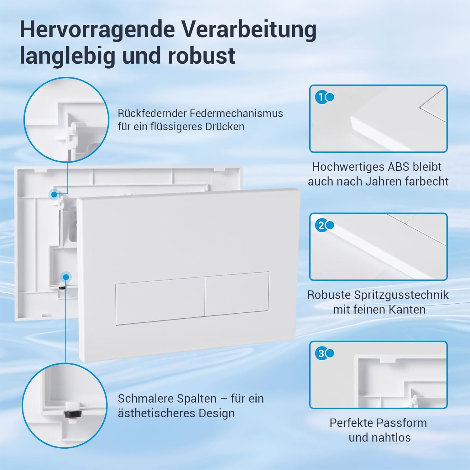Thumbnail 2 de Mendorio WC Drückerplatte – kompatibel mit Geberit Sigma, UP300/UP320, Doppelspülung, Matt Weiß