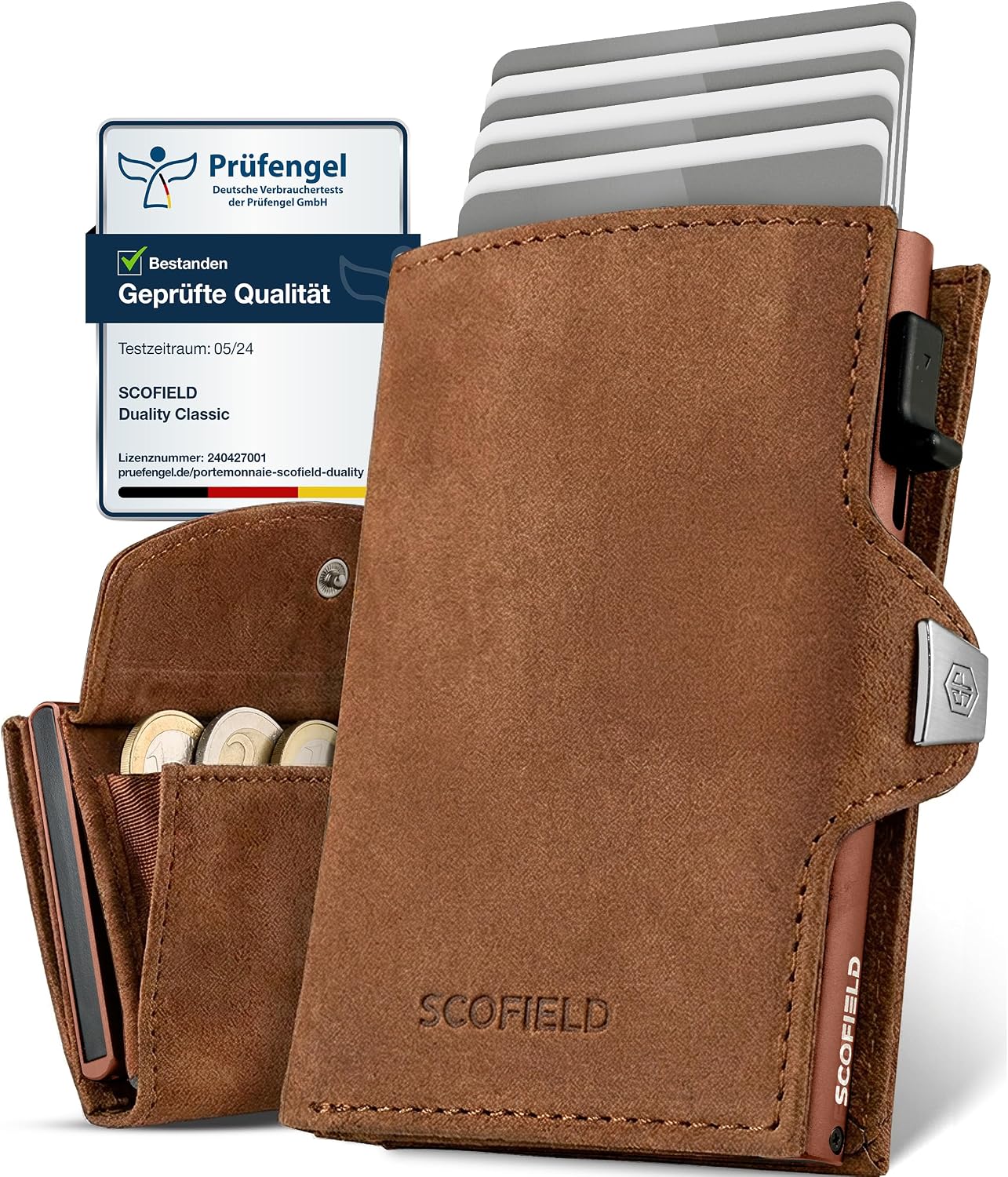 Detalle de SF SCOFIELD Duality Classic Slim Wallet mit Münzfach – Kartenetui für Herren, RFID-Schutz, Airtag-Kompatibilität
