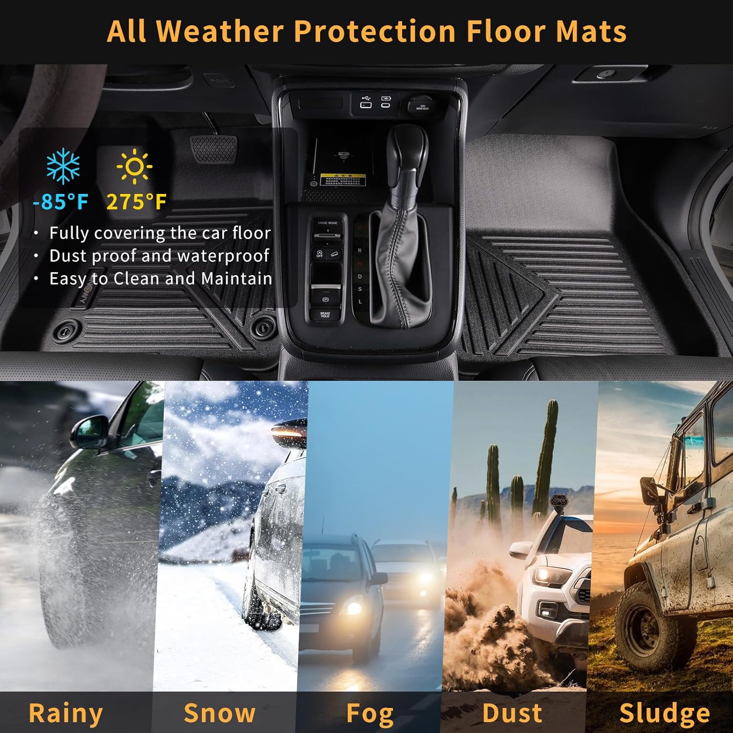 Thumbnail 5 de GINOWY TPE Floor Mats for Honda Ridgeline (2017-2025/2026) — Custom Fit, Non-Slip, Waterproof All-Weather Liners