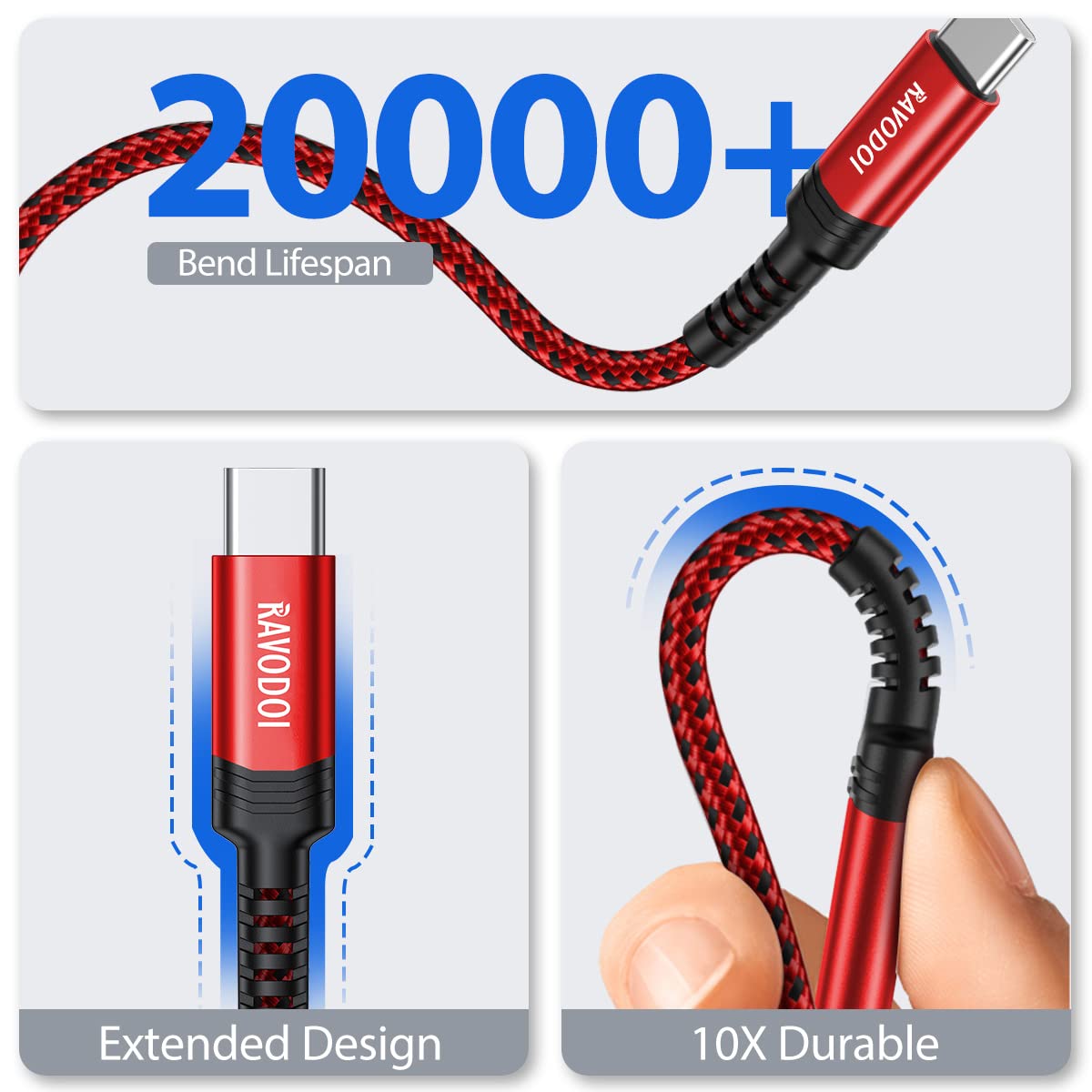 Thumbnail 2 de RAVODOI USB-C Charger Cable (2m 3-Pack) fast charging braided lead