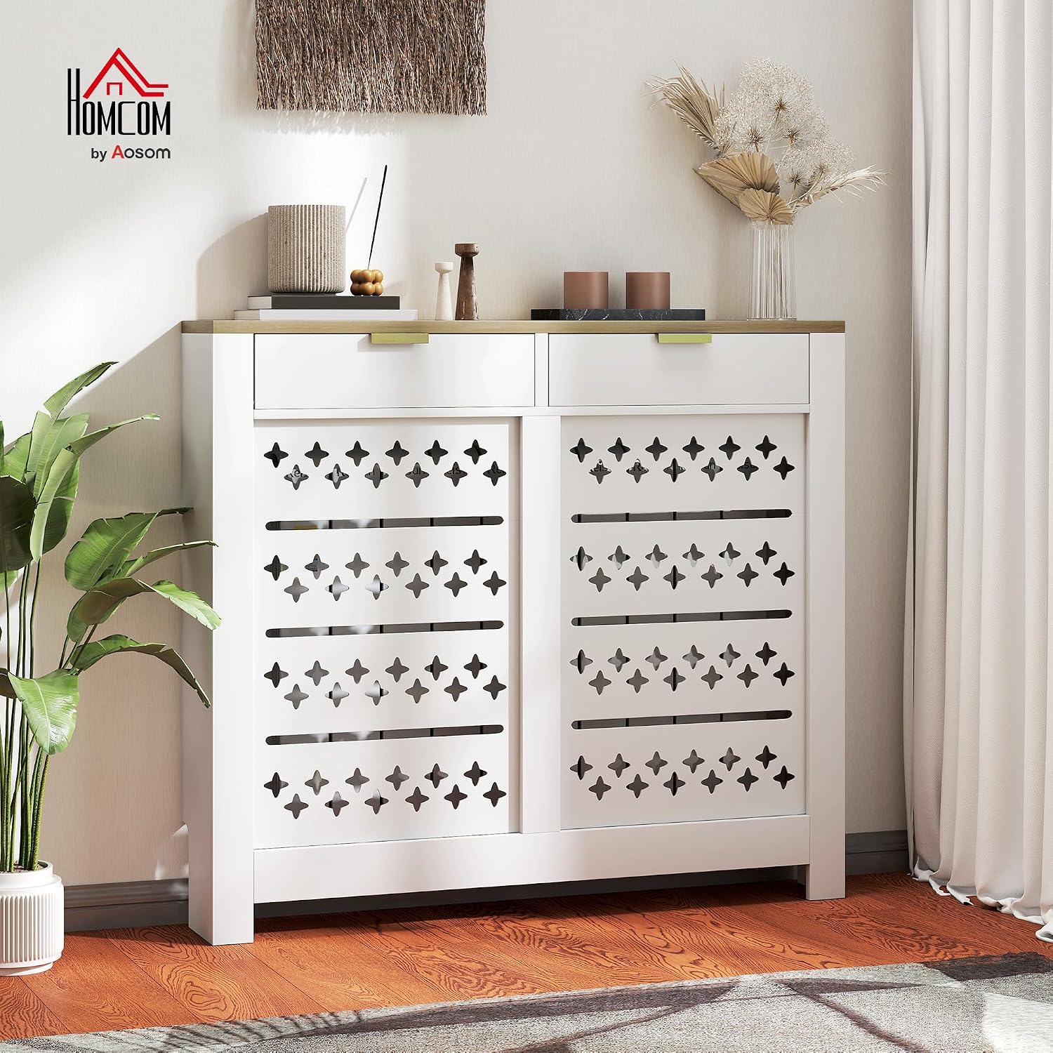 Detalle de HOMCOM 820-485V01WT radiatorombouw 108 x 19 x 95,5 cm met opklapdeur