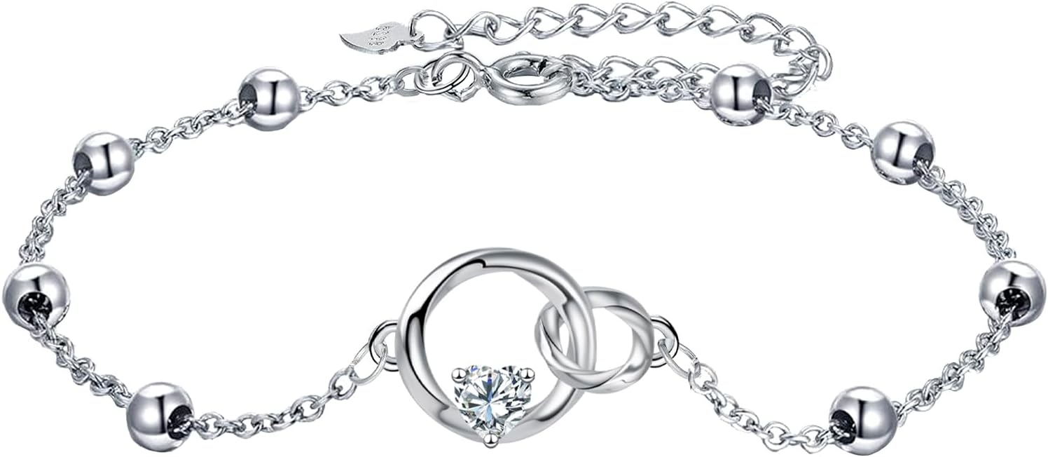 Detalle de Micory Damen-Fußkettchen aus 925 Silber mit Herz – verstellbare Strand-Fußkette für Sommer & Geschenke