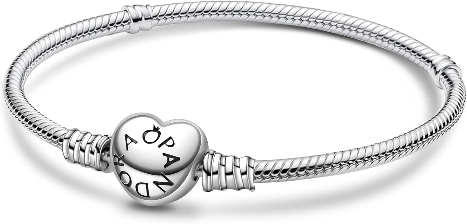 Detalle de Ruaidhra Sterling Silber 925 Armband für Damen – Herzverschluss mit Platz für persönliche Charms
