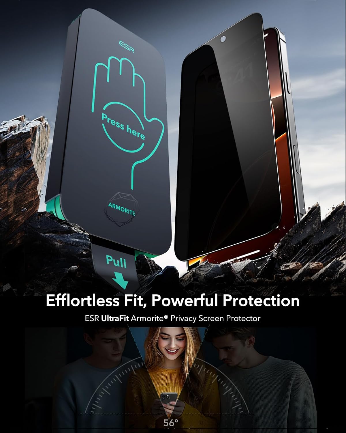 Detalle 2 de ESR 9H+ Privacy Glass for iPhone 17/16 Pro