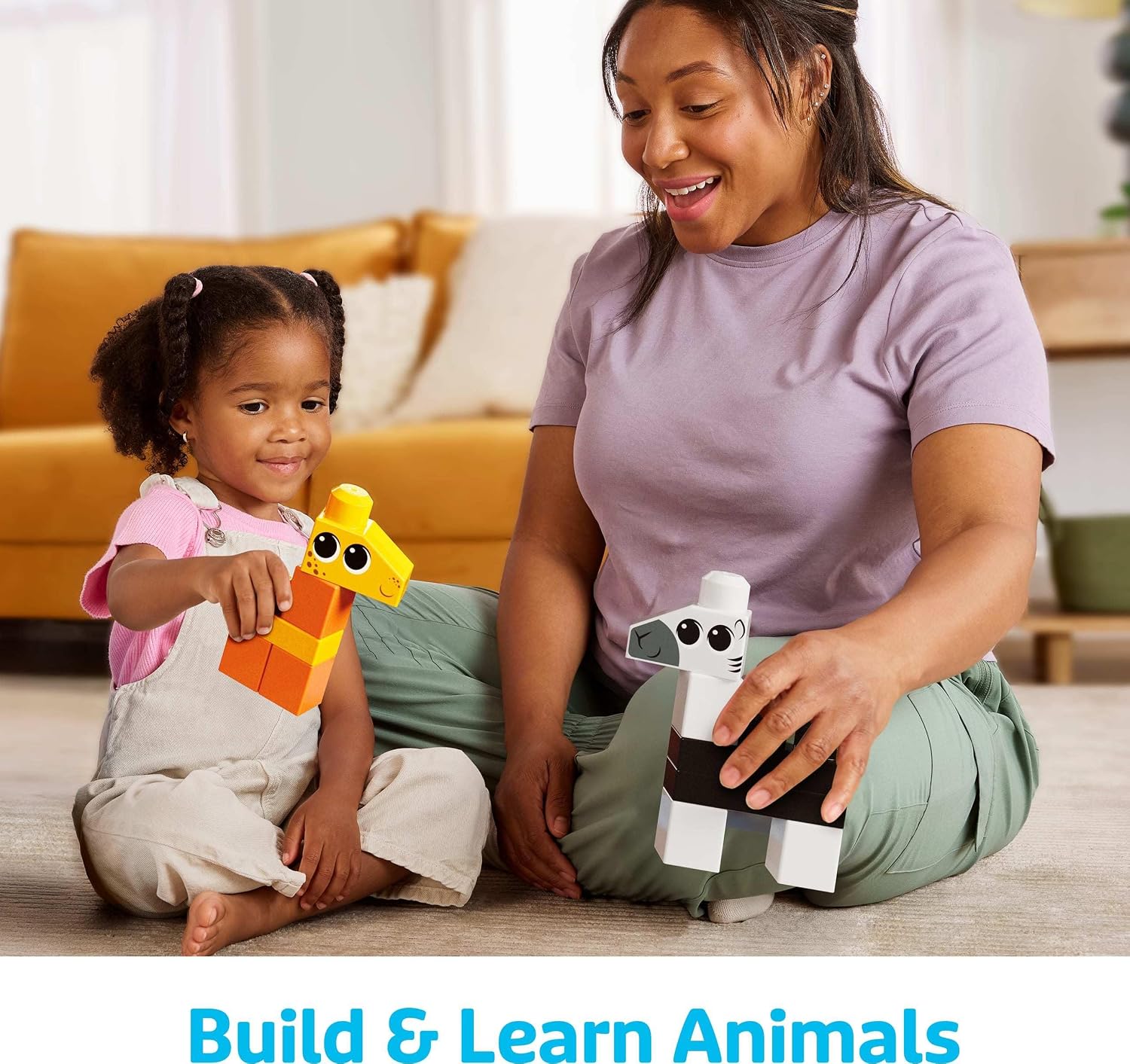 Detalle de Mega Bloks Fisher-Price toddler building toy with animal blocks (250 pieces, reusable storage bag) JCF93