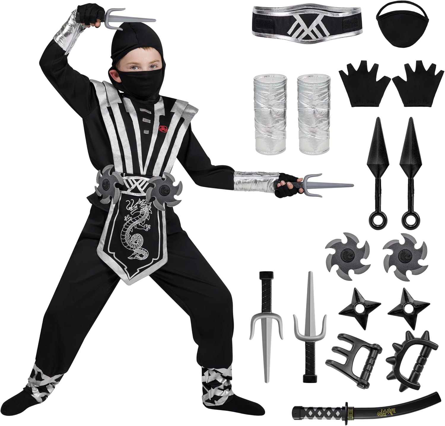Detalle de Spooktacular Creations Silber Ninja Kostüm 9-teilig 🎭