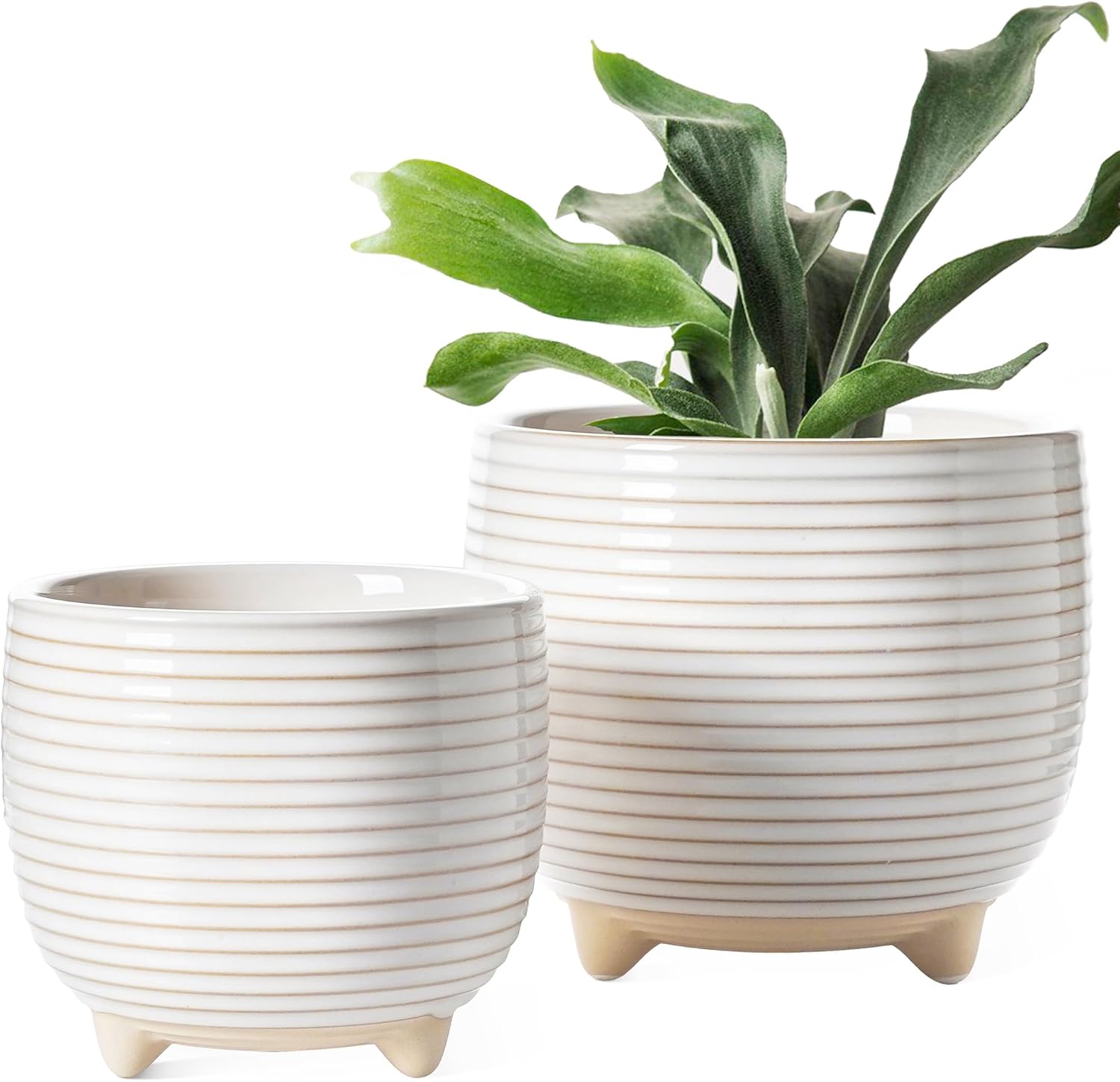 LE TAUCI Ceramic Plant Pots 12+16 cm Footed
