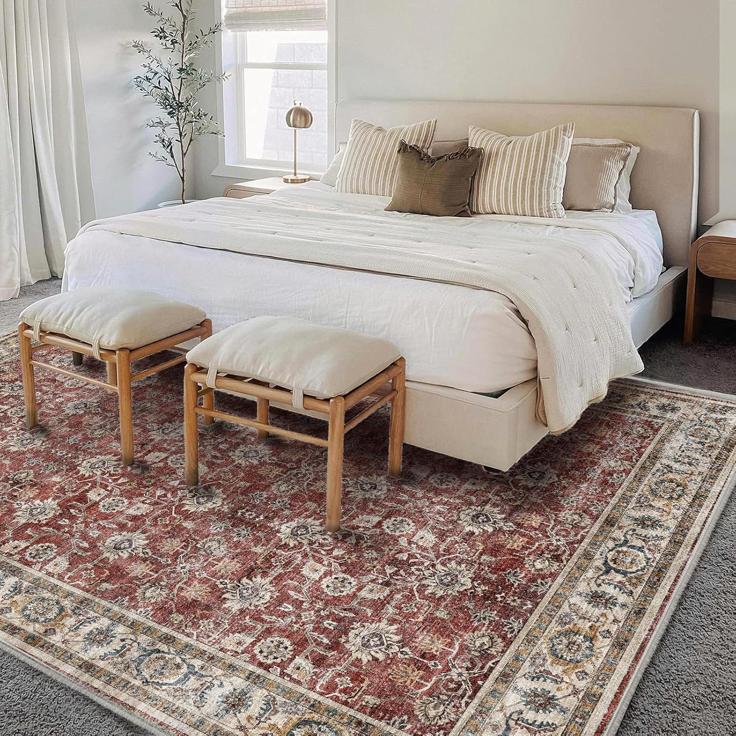 Detalle 2 de CHAMPLANT 8x10 Washable Boho Area Rug: Non-Slip, Easy-Care Low-Pile Comfort