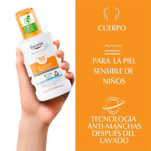 Detalle 2 de Eucerin Sun Kids Sensitive Protect Spray FPS 50+ (200 ml) – protector solar infantil en spray, resistente al agua