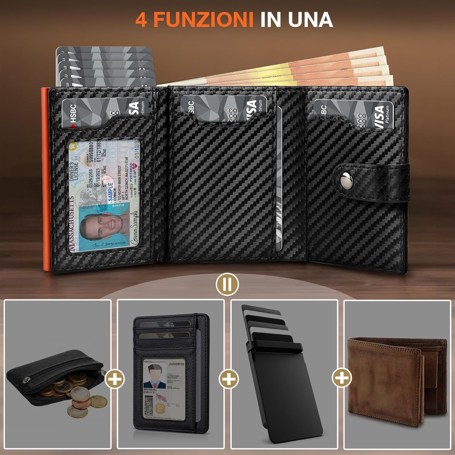 Thumbnail 1 de TENBST Portafoglio Uomo slim con portamonete esterno e protezione RFID/NFC