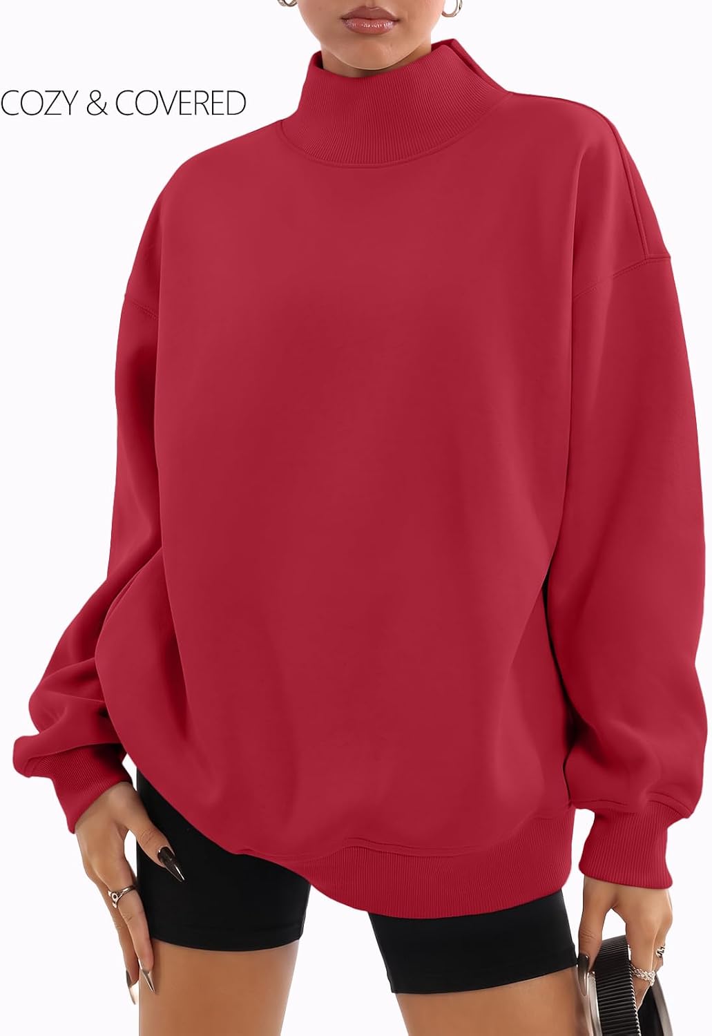 Detalle 2 de Trendy Queen Women's Mock Neck Oversized Sweatshirt – Cozy Fleece Pullover for Fall 2026