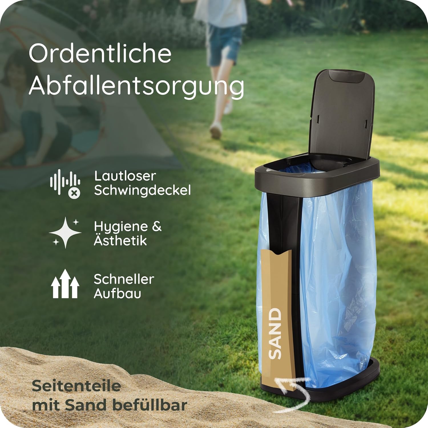Detalle 2 de Novaliv Müllsackständer mit Deckel 70–120 L – stabil, robust und vielseitig