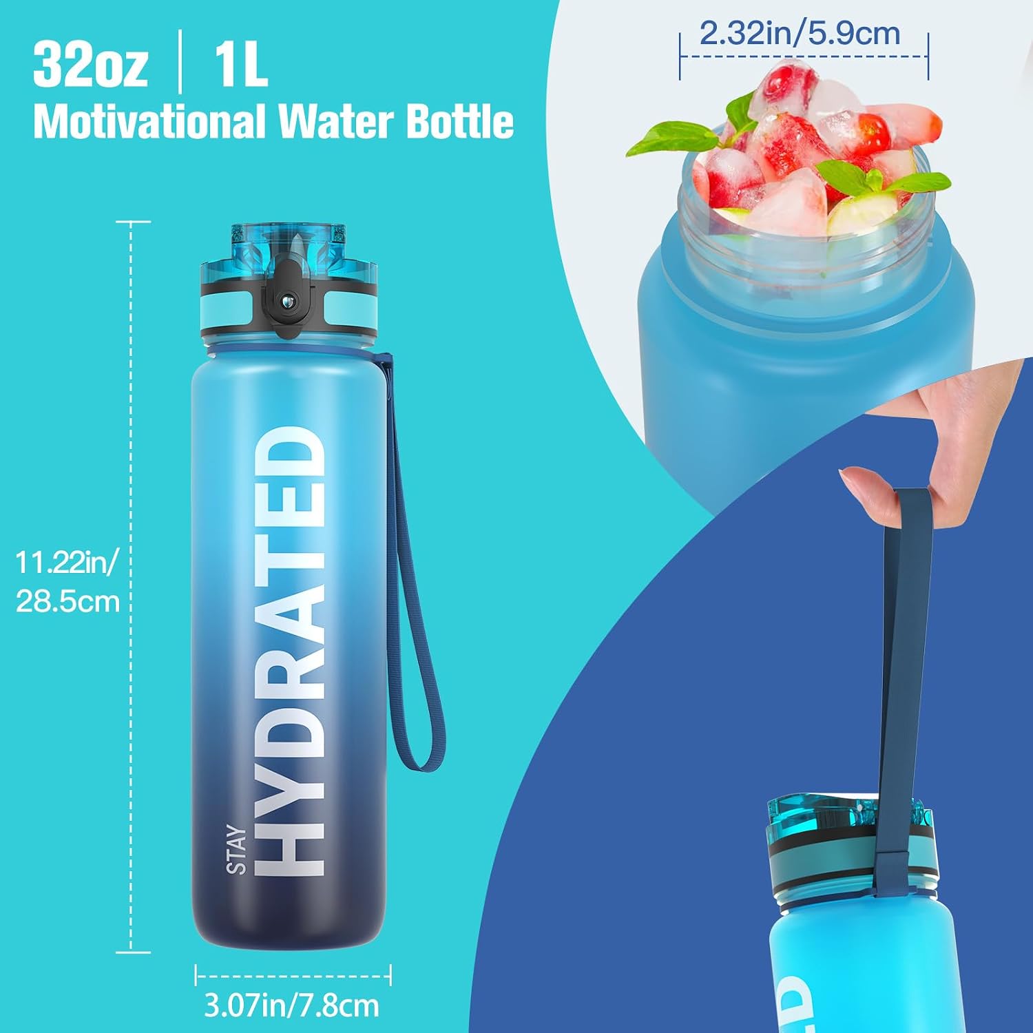 Detalle 1 de Sahara Sailor WBW001 Tritan Water Bottle with Time Markers and Flip-Lock Lid
