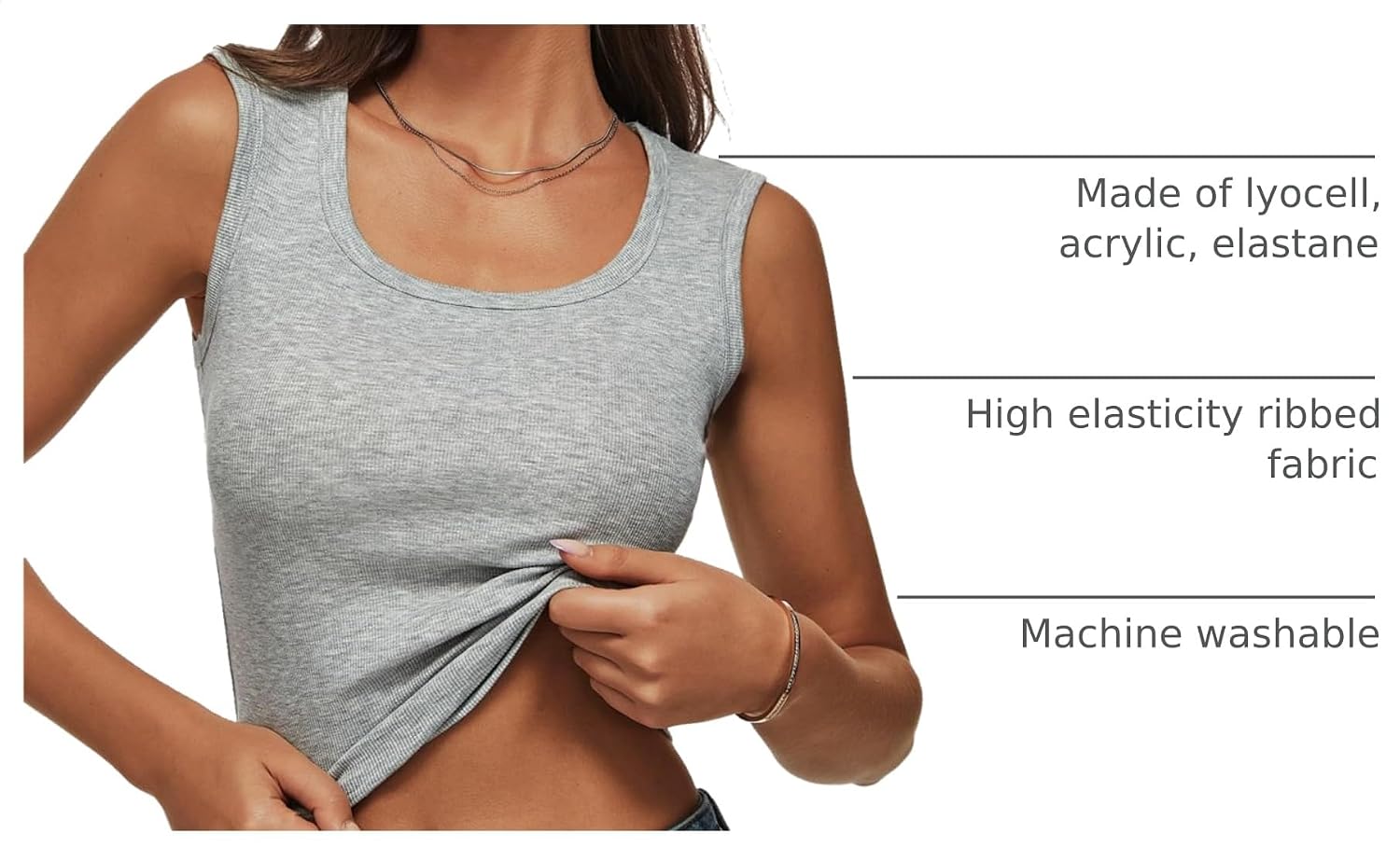 Detalle 2 de Women Wide Strap Ribbed Cropped Tank Tops – 2026 Summer Trend