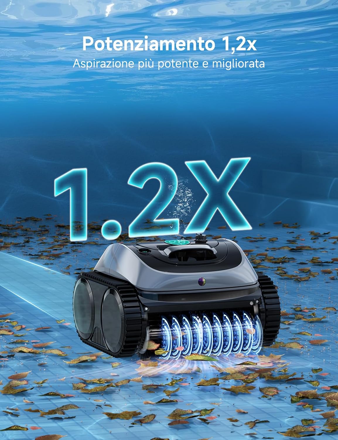 Detalle de WYBOT C1-P: Robot piscina senza fili 4-in-1 per piscine fuori terra, NAV+ App, 155 m²