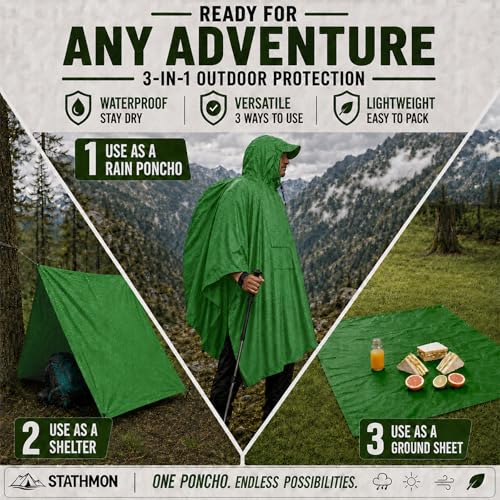 Thumbnail 4 de Stathmon 2 Pack Poncho Waterproof Adult – PU8000mm Reusable Rain Poncho