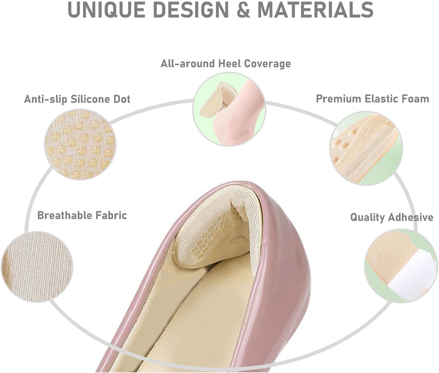 Detalle de VivoFoot 4 Pcs Anti-Slip Heel Grips – 6mm Thick Heel Cushions for Loose or Half-Size Shoes