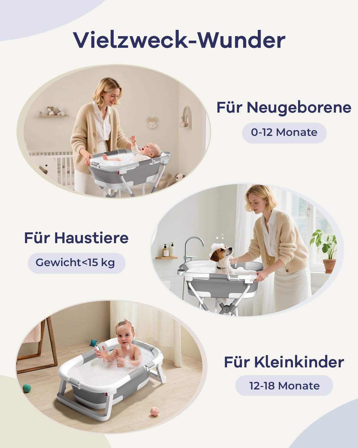Thumbnail 4 de COOSEYA 2-in-1 Babybadewanne mit Gestell, faltbar & mit Badestütznetz – Grau