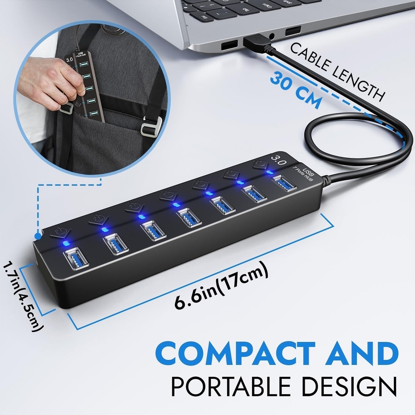 Thumbnail 5 de GLOBAL TECH 7-Port USB Hub 3.0 with individual switches 🔌