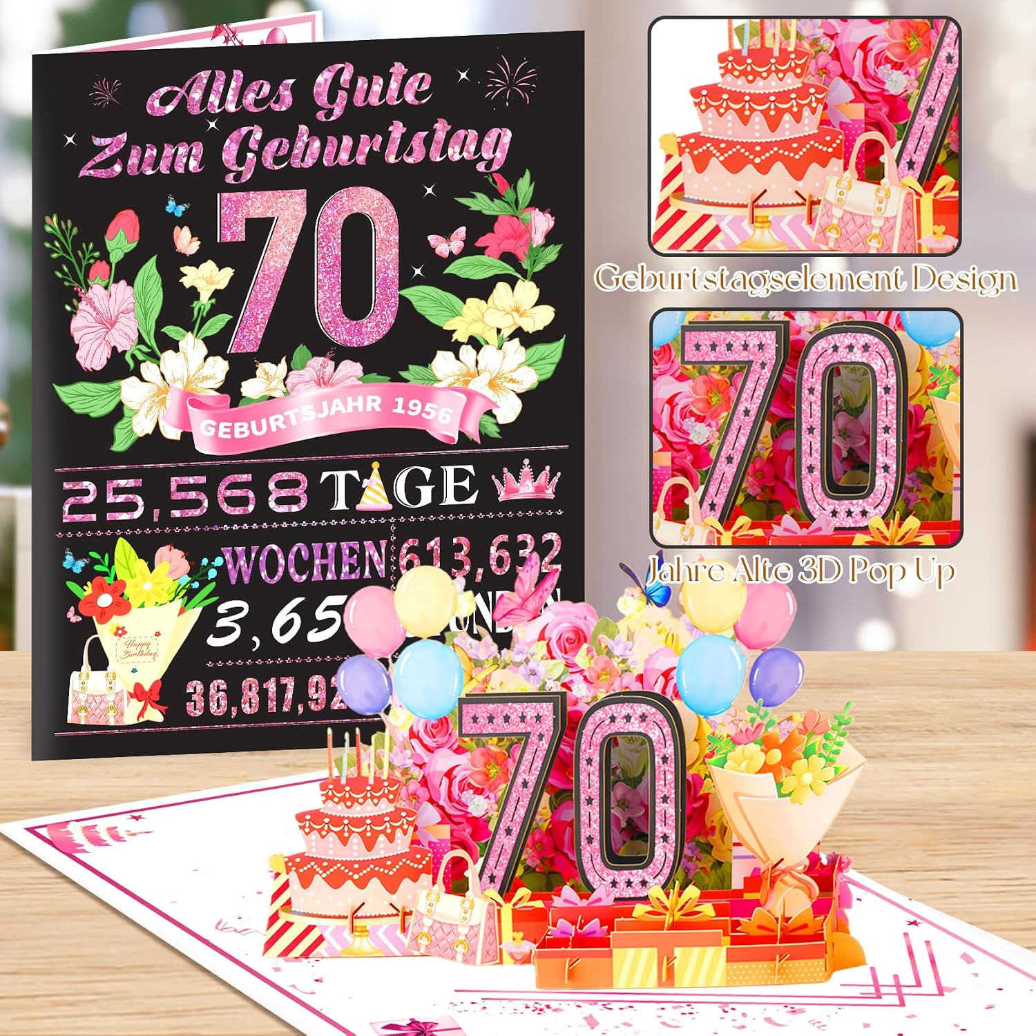 Detalle 2 de OLOSONG Geburtstagskarte 70 3D Pop-up