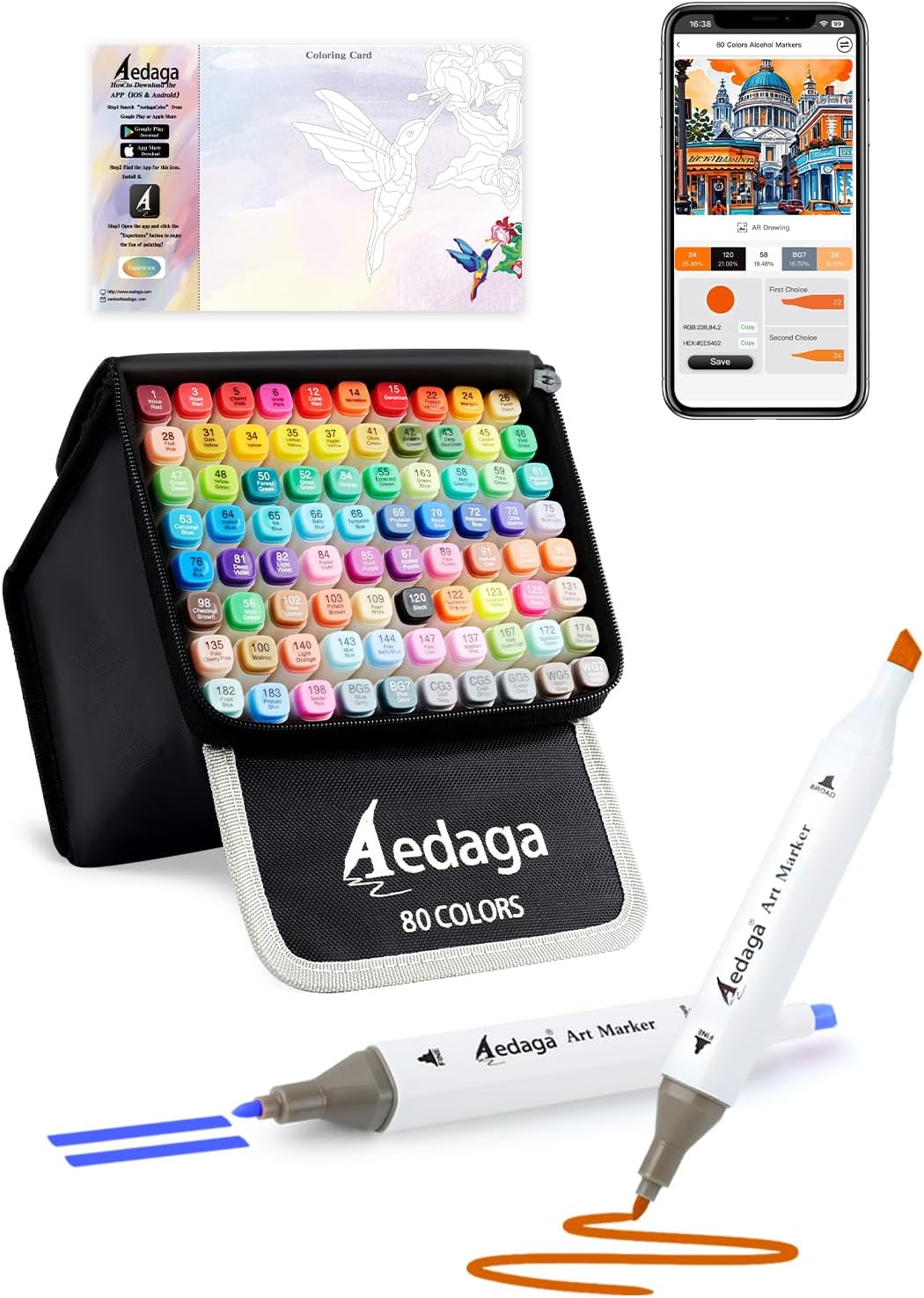 Thumbnail 6 de AEDAGA 120 Colours Alcohol Markers with Free App, Chisel & Fine Tips