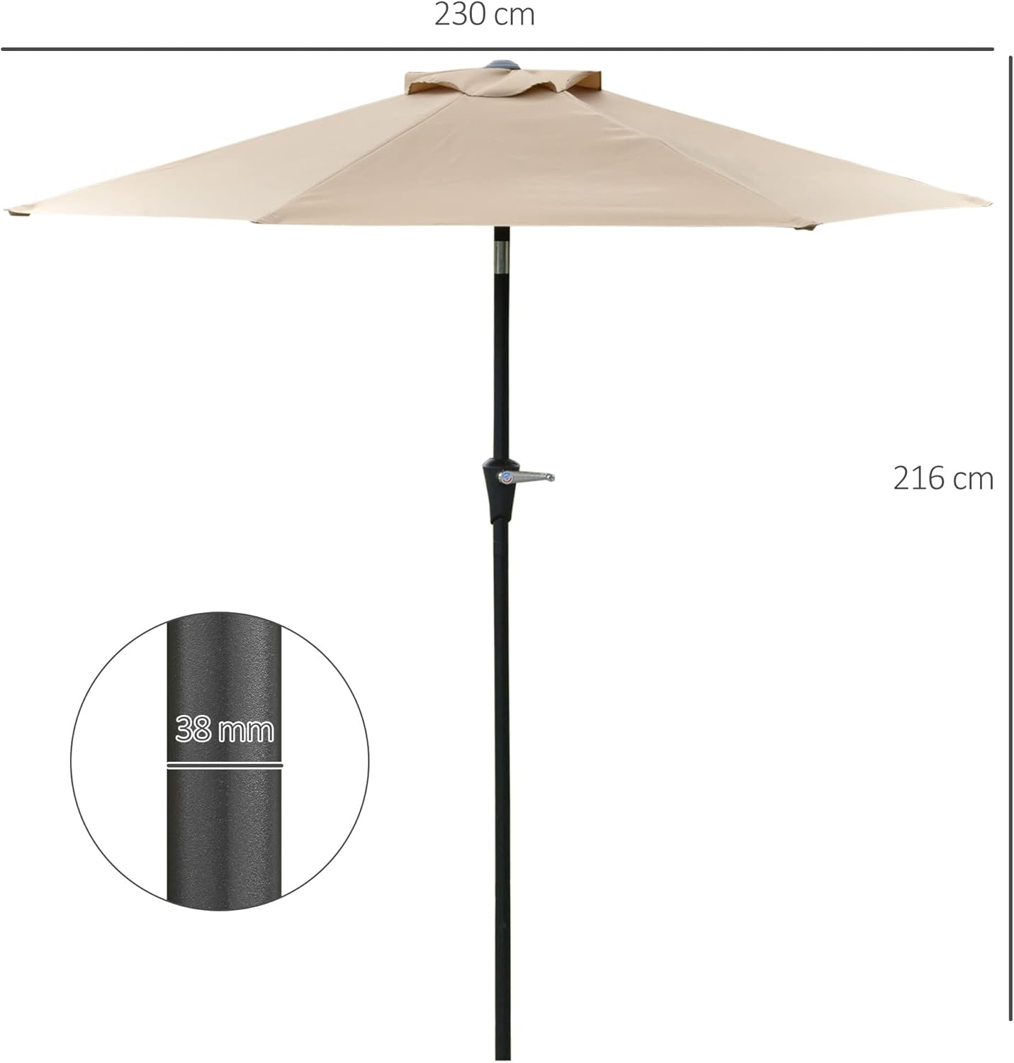 Thumbnail 6 de Outsunny parasol droit hexagonal inclinable Ø 2,30 x 2,16H m en métal et polyester haute densité