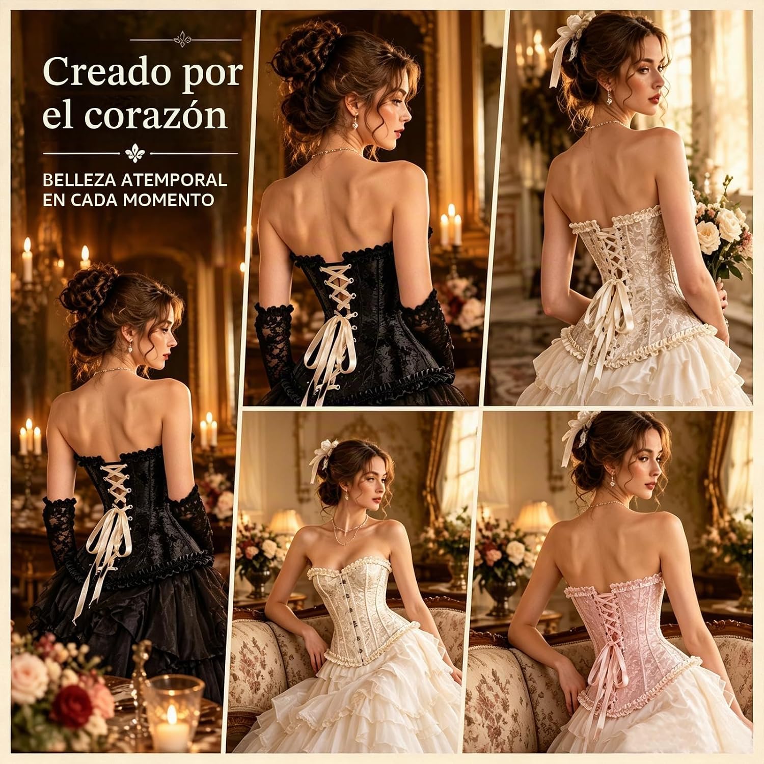 Detalle de riou Corsé de mujer ajustable con cordones traseros para disfraces y fiestas