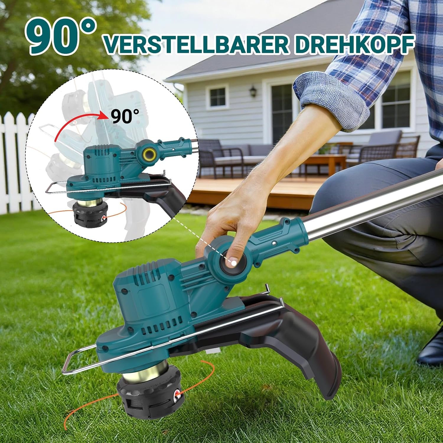 Detalle de Hengriacly Akku Rasentrimmer für Makita-Akkus – 21V robuster Freischneider mit 4-in-1 System (inkl. 2x 4,0Ah Akkus & Ladegerät)