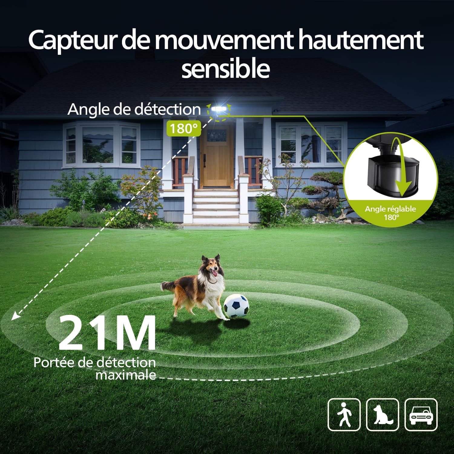 Detalle de Philips Sécurité lampe LED 24W avec Détecteur de Mouvement PIR — Éclairage extérieur 3500 lm, 5000K, 3 têtes orientables