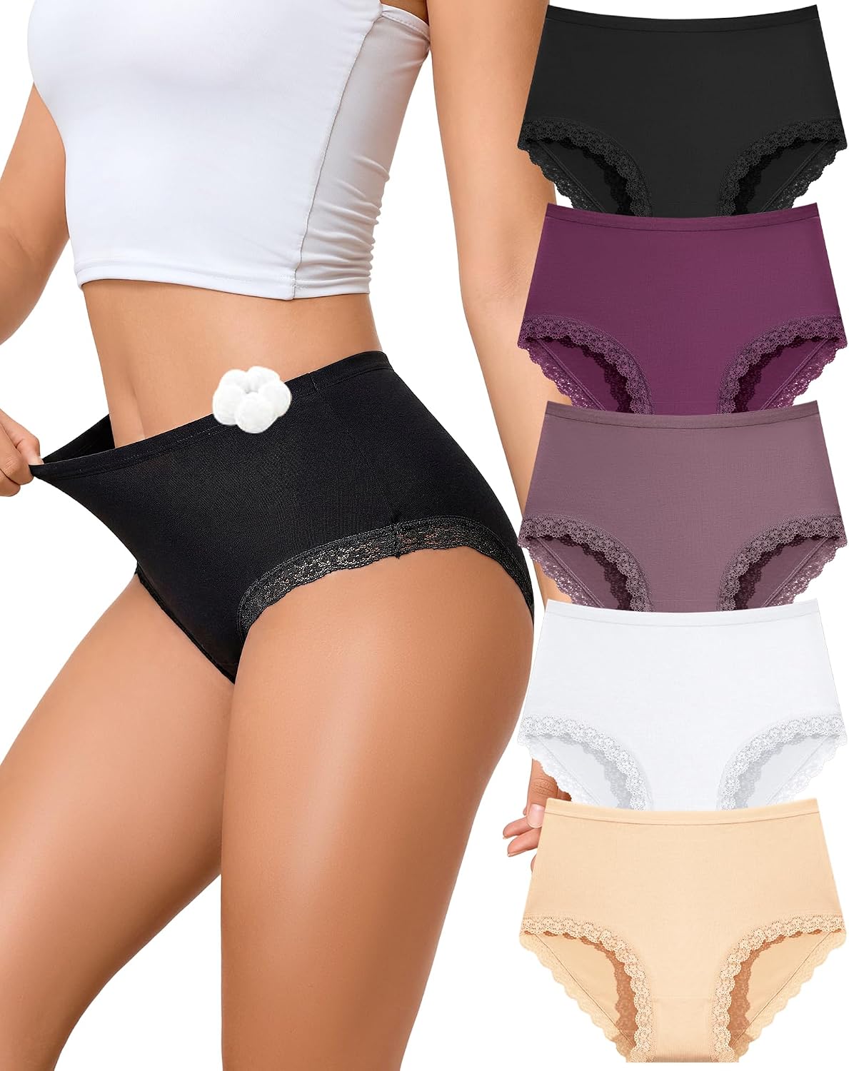 Detalle de Sth Big Mutande Donna Cotone Vita Alta con Pizzo – Comfort e stile per l’uso quotidiano