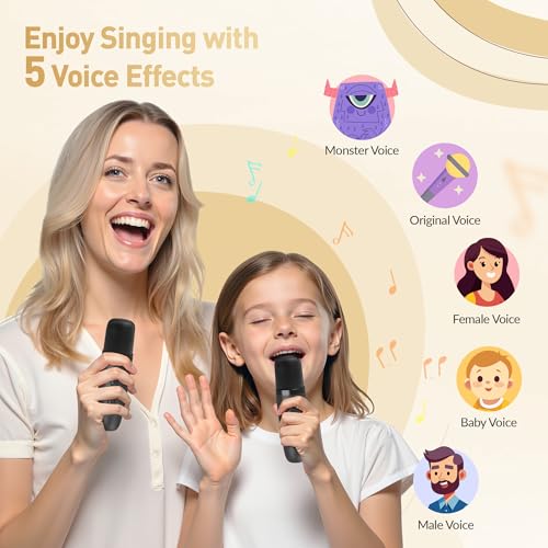 Detalle de BEILIHART Mini Karaoke Machine: Portable Bluetooth Speaker with 2 Wireless Mics, Party Lights
