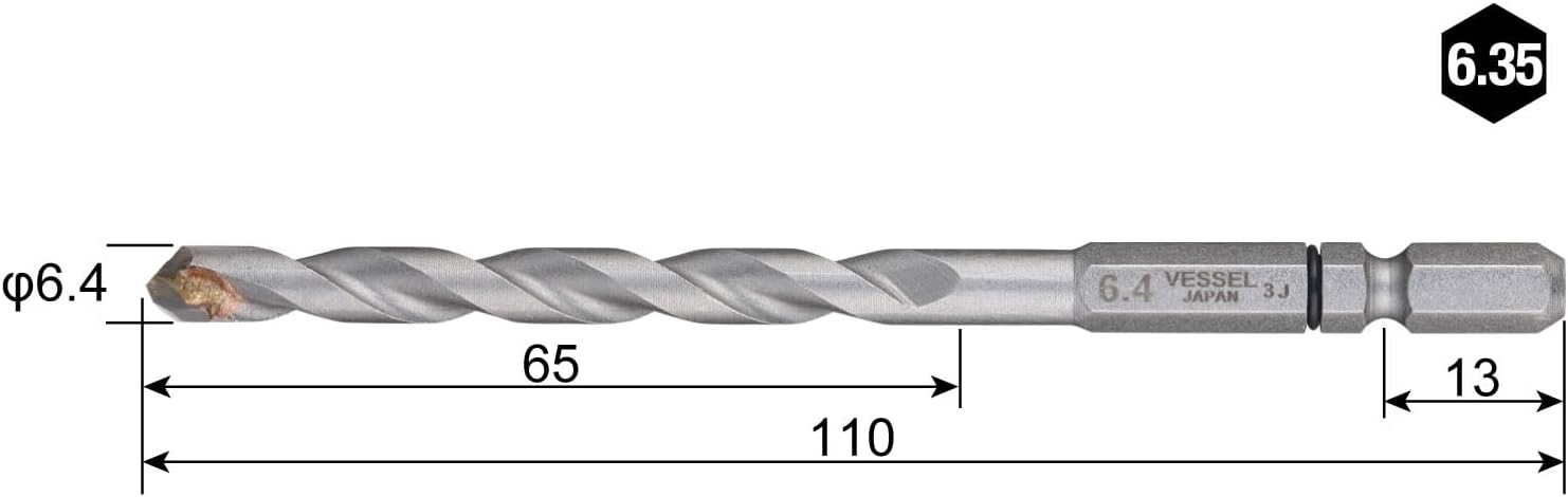 Detalle 2 de ベッセル(VESSEL) CPD-6.4 クッションドリル 磁器タイル用 φ6.4mm 六角軸