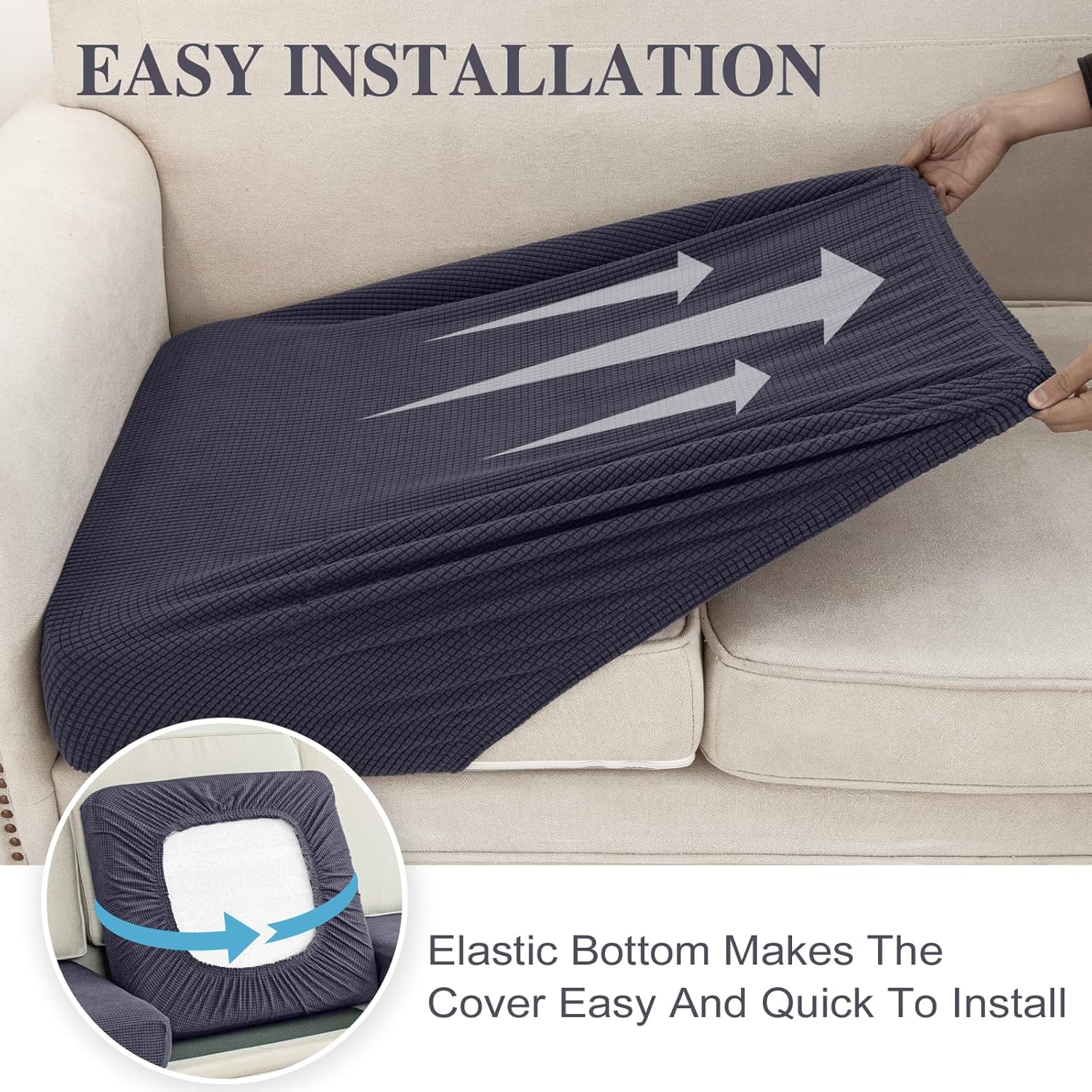 Detalle 1 de LA MEACK Couch Cushion Covers for Sectional Sofa (3-Seater + 1 Chaise) in Dark Grey