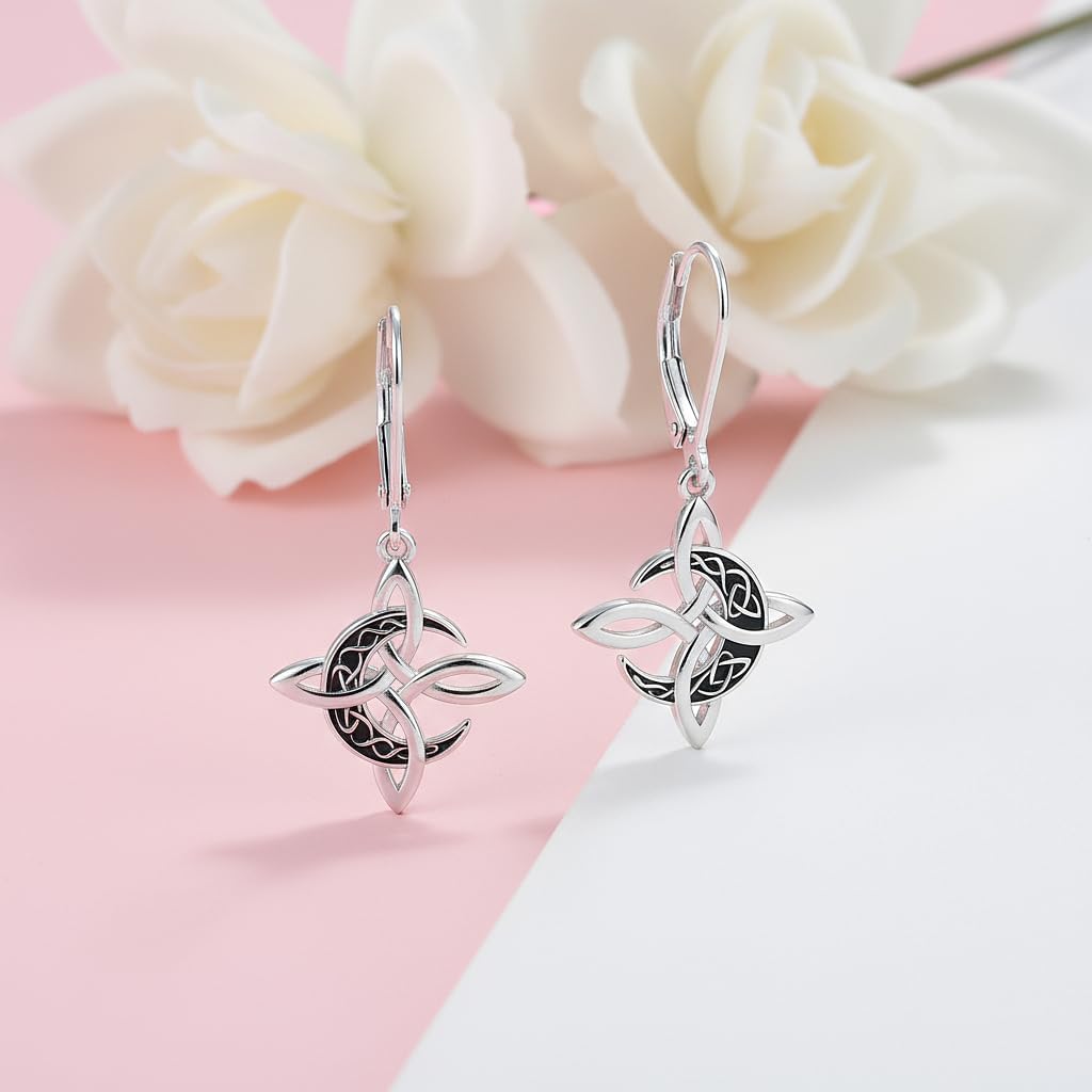 Thumbnail 2 de J.WUEN Boucles d’oreilles pendantes en argent 925 à nœud celtique pour femme