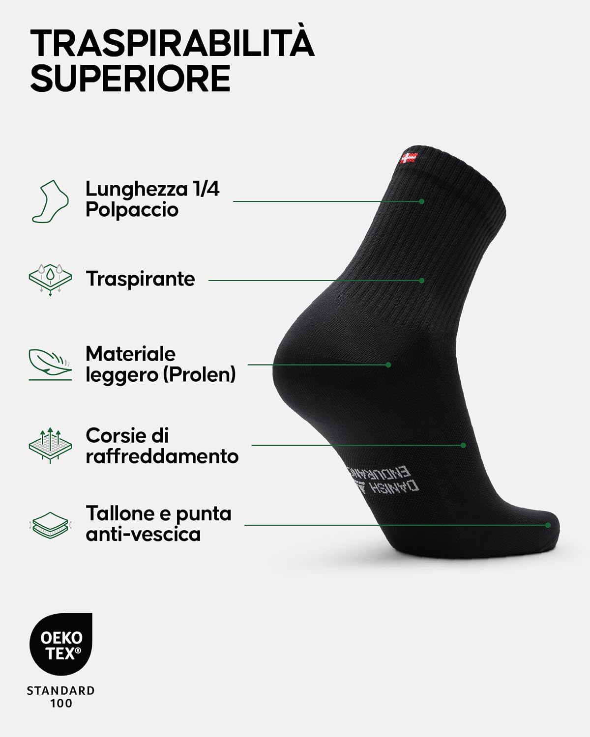 Detalle 2 de Danish Endurance Calzini Sportivi Quarter traspiranti