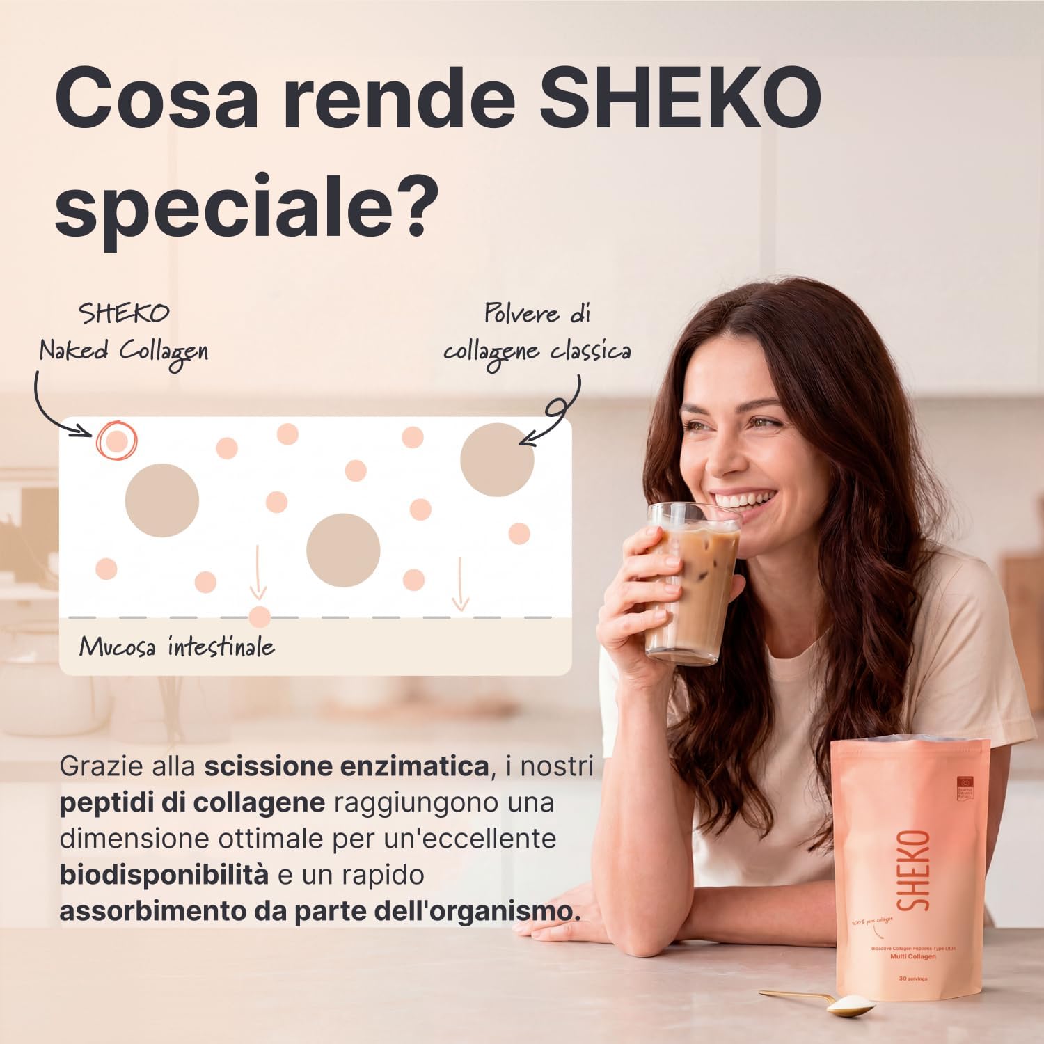 Detalle de SHEKO Collagene Idrolizzato in Polvere – Bovino Tipo 1, 2 e 3, 450 g