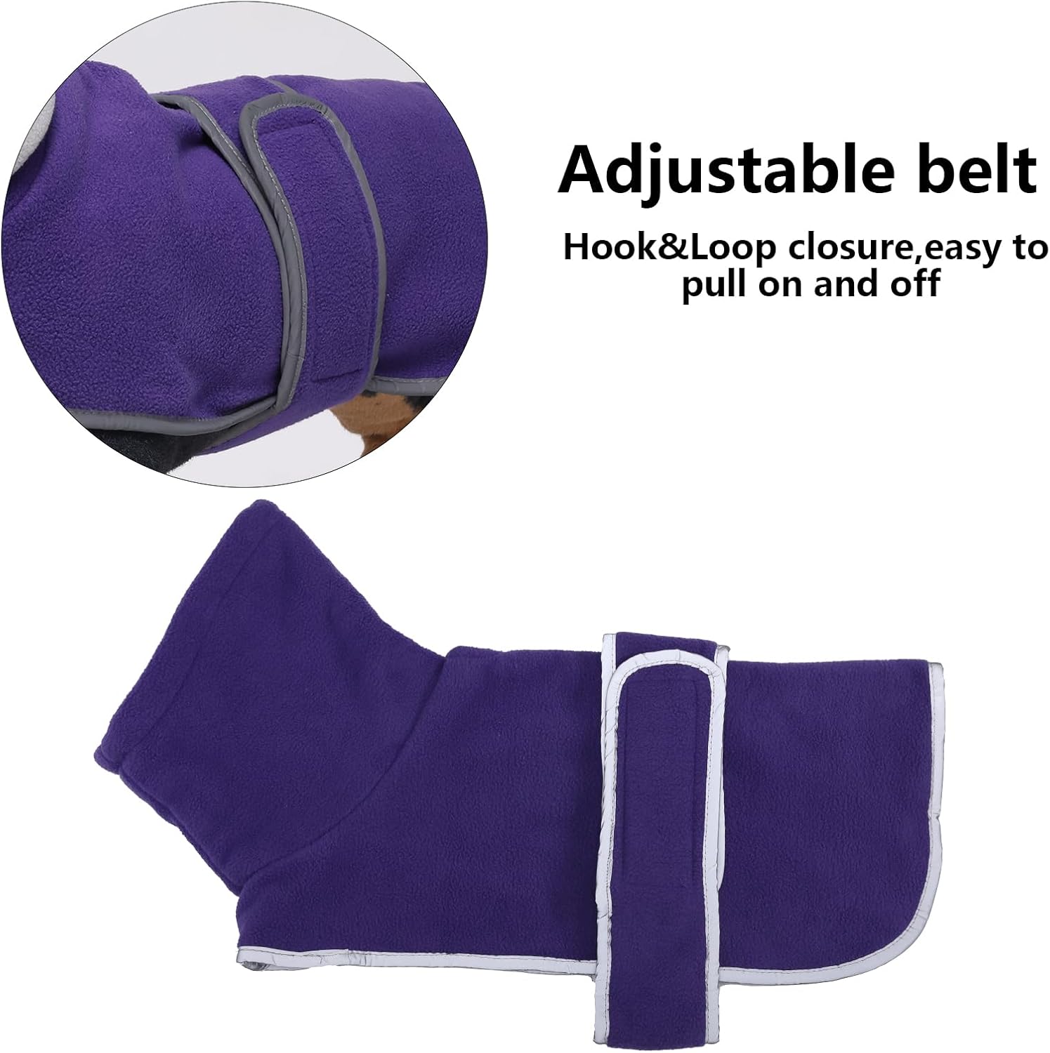 Thumbnail 3 de Morezi Dachshund Fleece Winter Coat (Purple) for Sausage Dogs with Hook-and-Loop & Safety Stripe