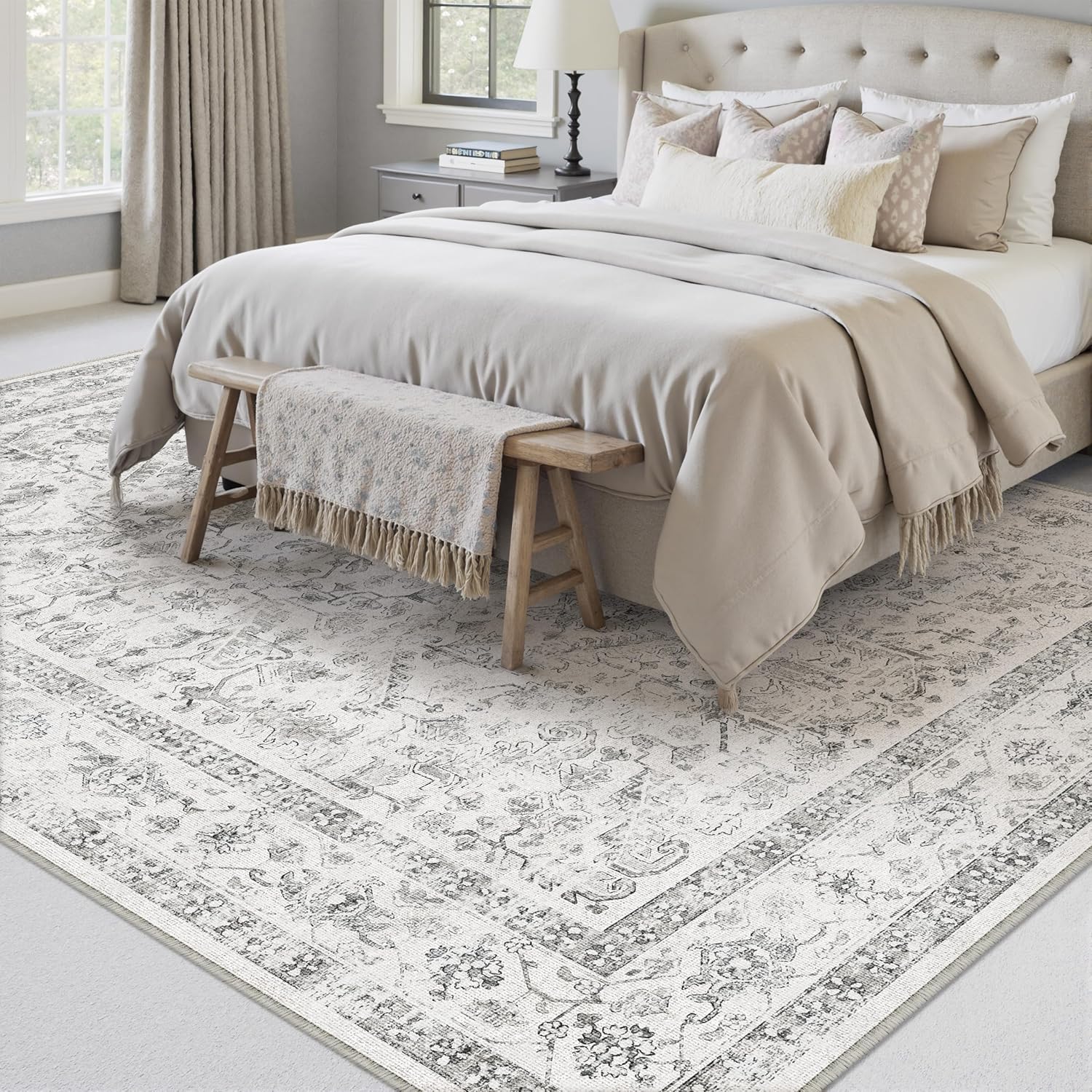 Thumbnail 2 de PureCozy Vintage Grauer Teppich 200x300cm – rutschfeste, waschbare Kurzflor-Option für Wohn- und Arbeitsräume