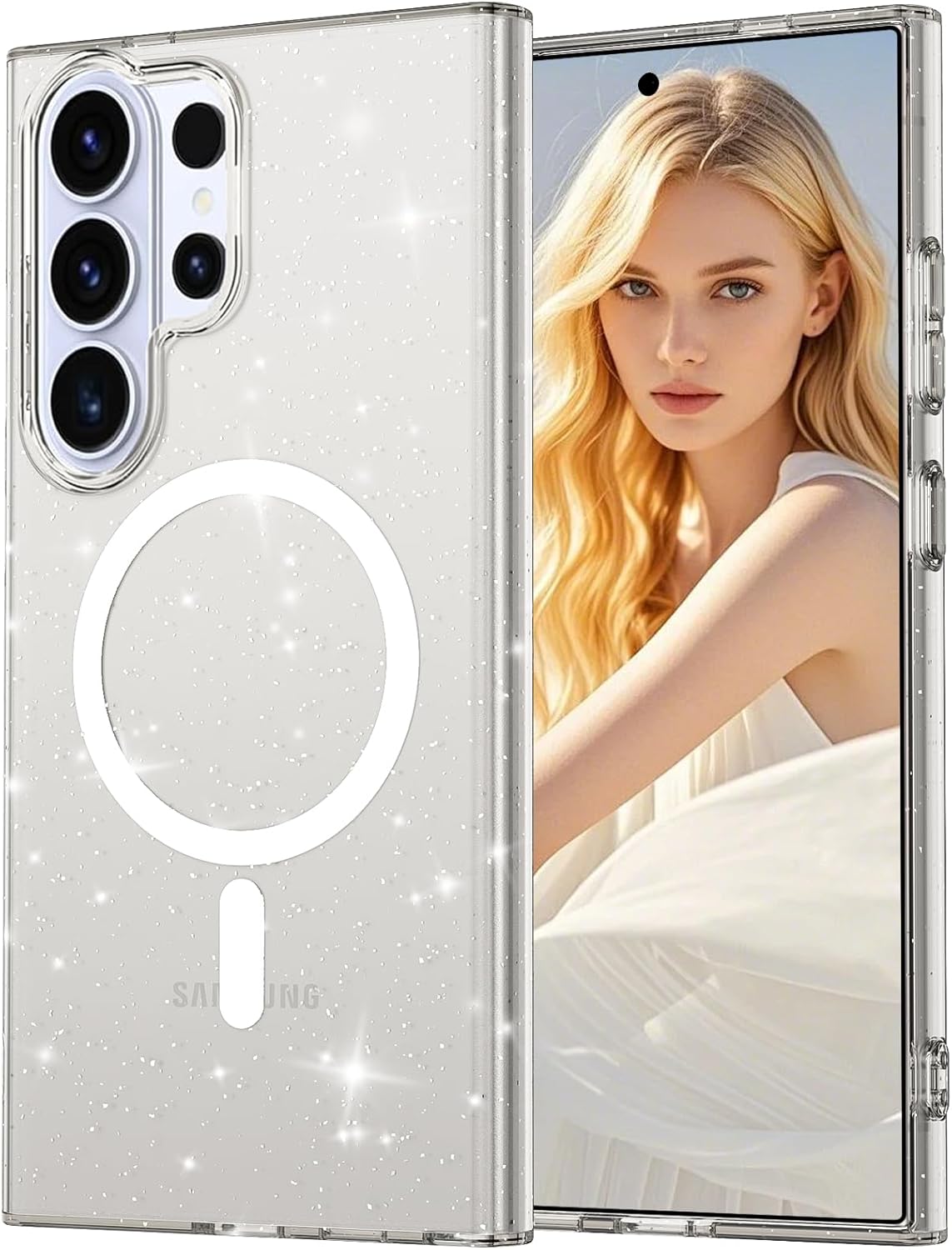 Detalle de Glitzer Hülle für Samsung Galaxy S26 Ultra – MagSafe kompatible, transparente Glitter-Schutzhülle