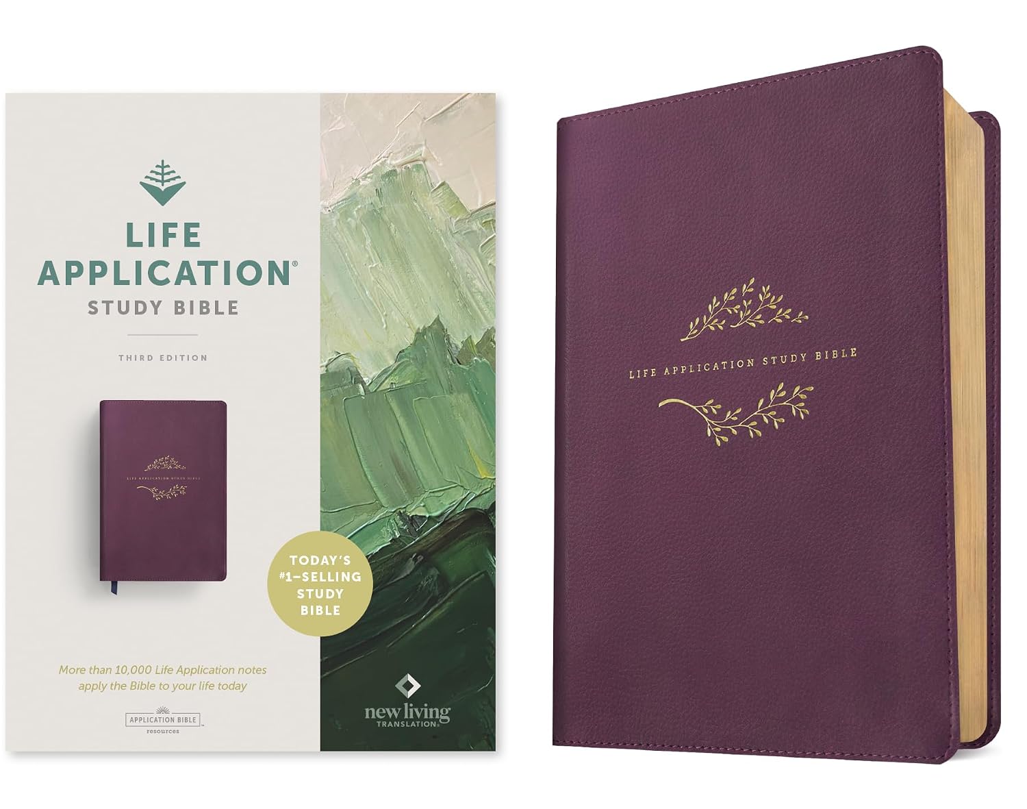 Detalle de Tyndale NLT Life Application Study Bible, Third Edition, Purple LeatherLike, Red Letter
