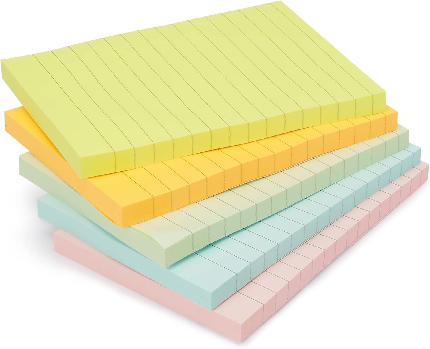 Detalle de Amazon Basics Lined Square Sticky Notes, 10.16 x 15 cm, Assorted Colours, Pack of 5