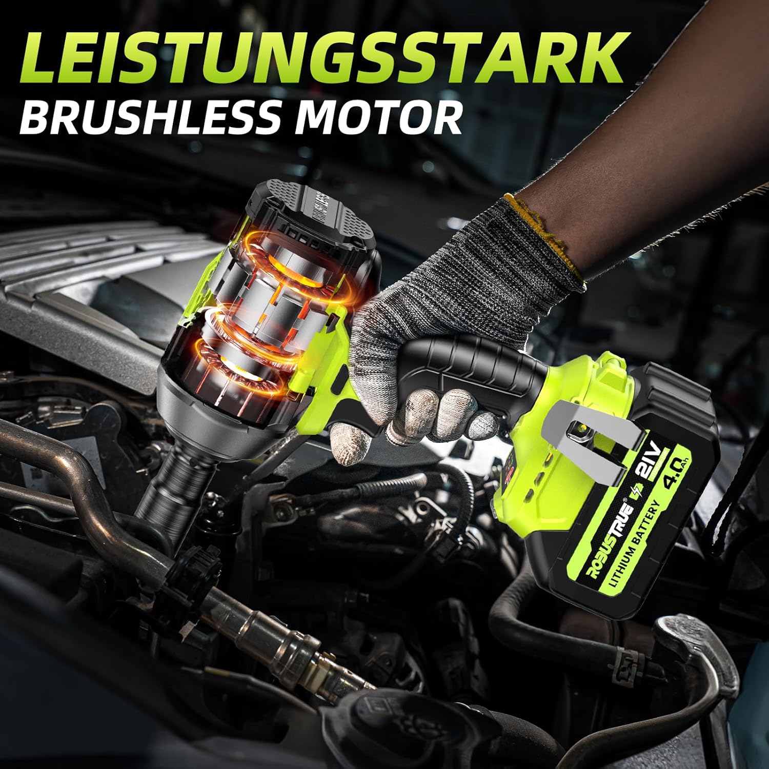 Thumbnail 1 de Robustrue 1100 N.m Clé à Chocs Sans Fil Brushless 1/2'' — kit 21V 4.0Ah, 4 douilles et accessoire